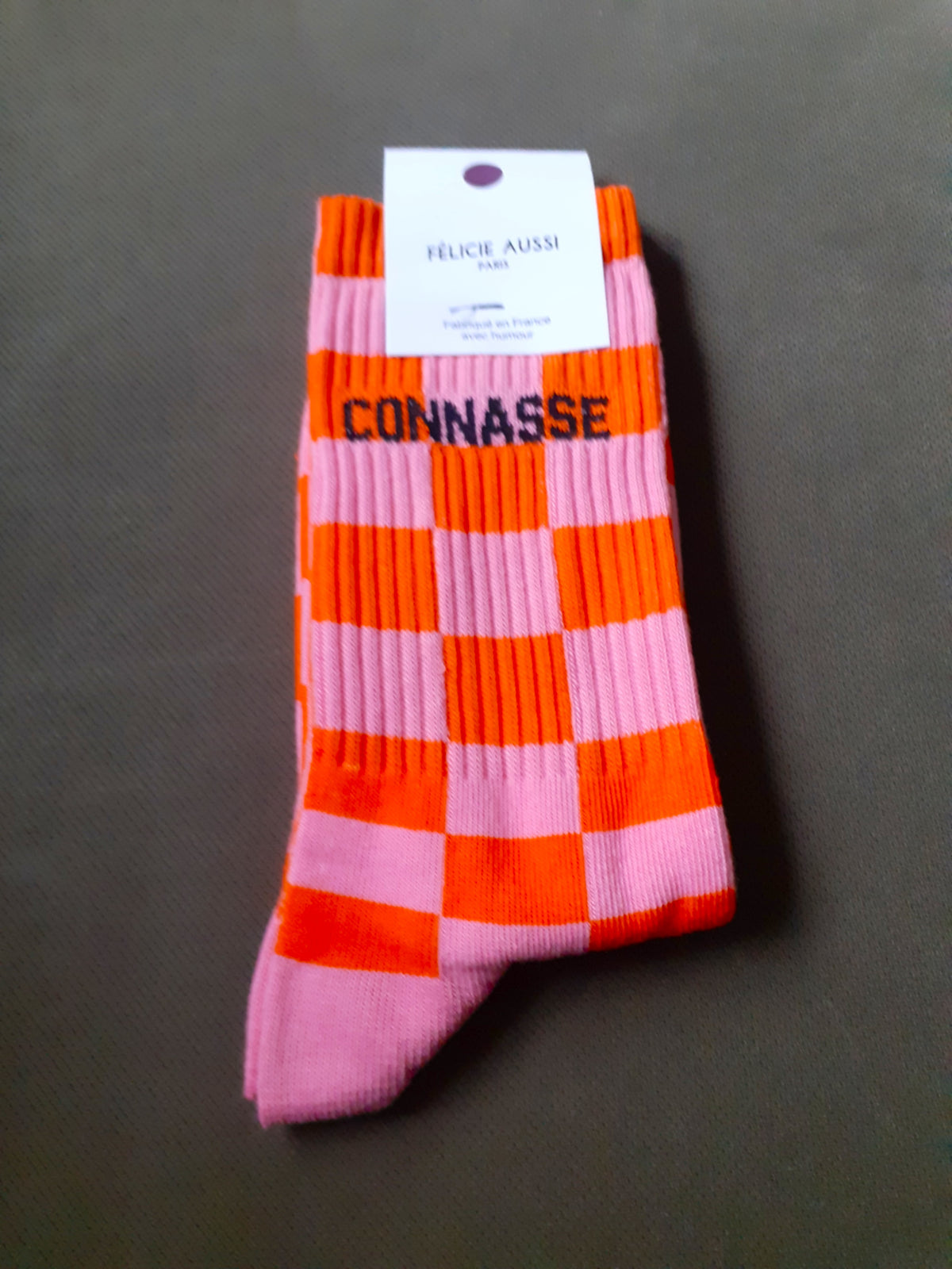 Félicie Aussi - Chaussettes - CONNASSE - damier rose orange 36/40