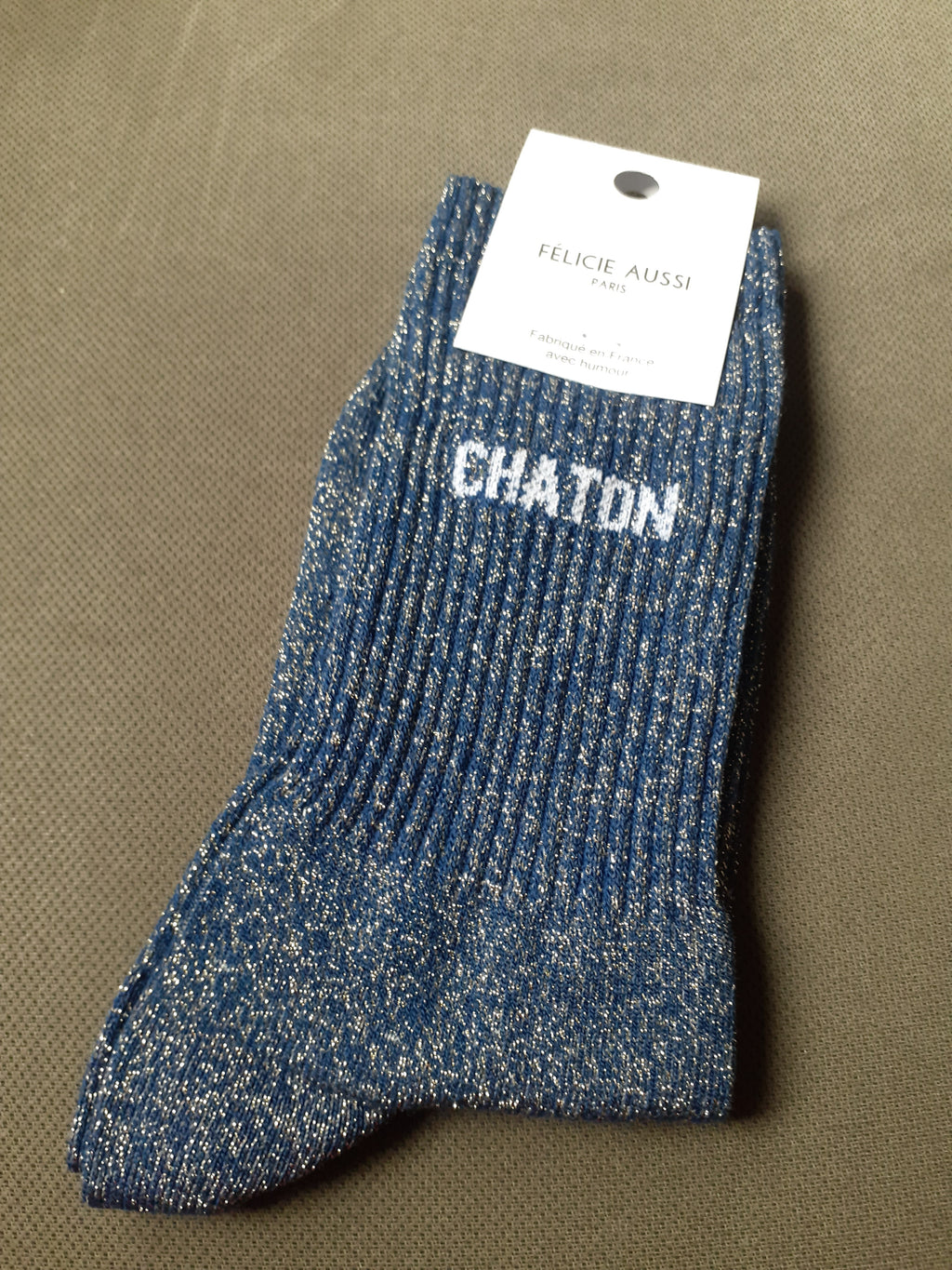 Félicie Aussi chaussettes à paillettes Chaton marine 36/40