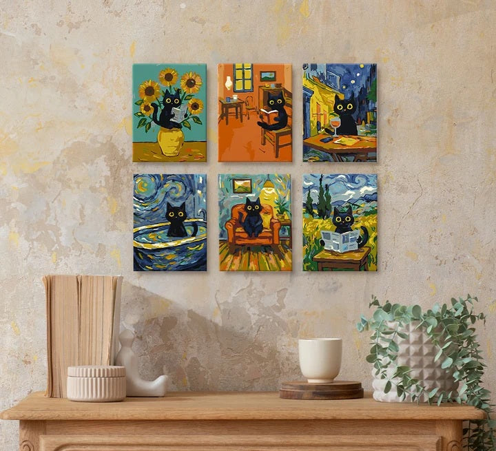 Peinture par numéros - Mini Série 15x20cm (6 pièces) - Chat Style Van Gogh