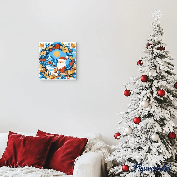 Peinture par numéros - Châssis 20x20cm - Couronne & Père Noël
