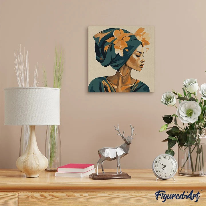 Peinture par numéros - Châssis 20x20cm - Femme Turban Floral