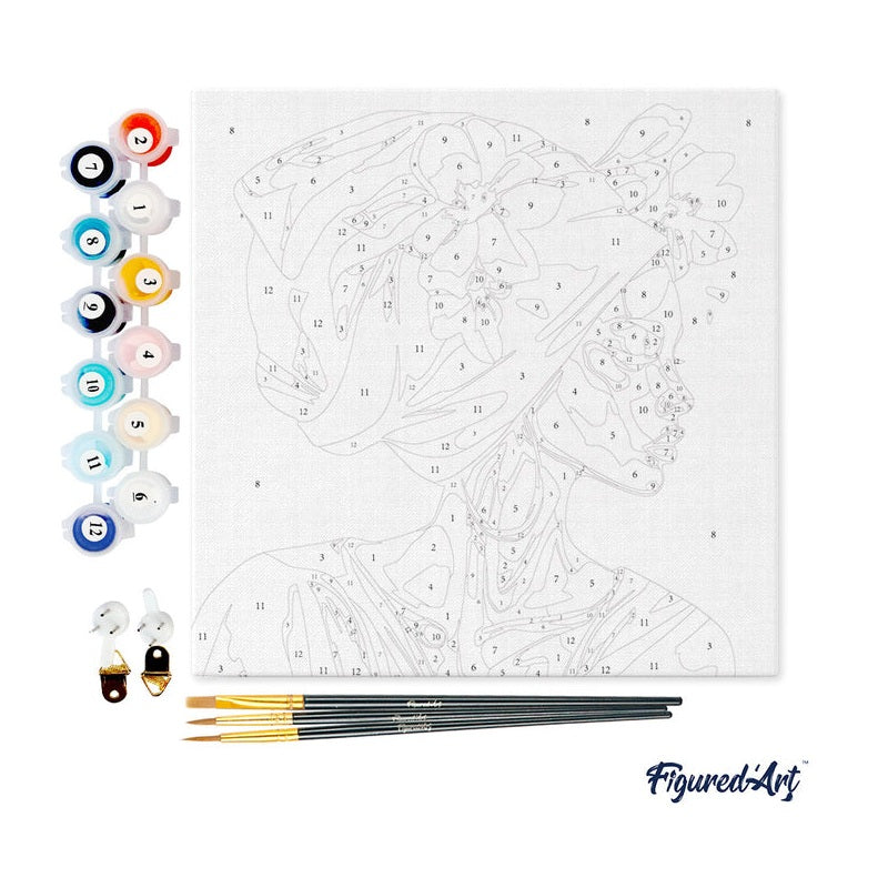 Peinture par numéros - Châssis 20x20cm - Femme Turban Floral