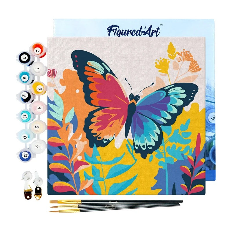 Peinture par numéros - Châssis 20x20cm - Papillon Tropical