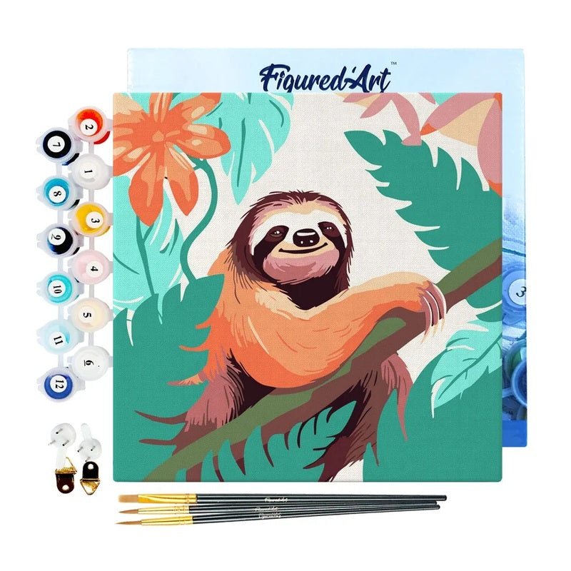 Peinture par numéros - Châssis 20x20cm - Paresseux Tropical