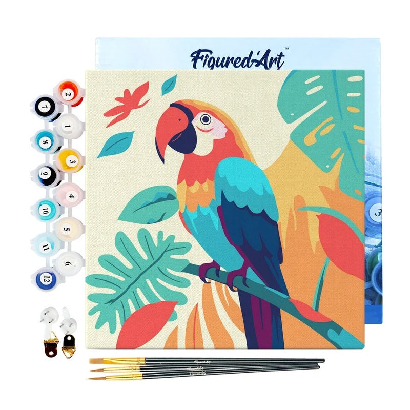 Peinture par numéros - Châssis 20x20cm - Perroquet Tropical
