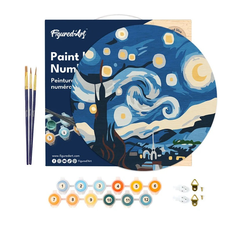 Peinture par numéros - Disque en bois 30cm - Nuit Étoilée