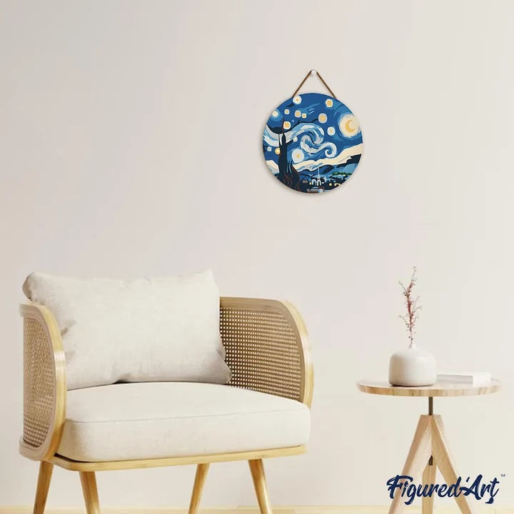 Peinture par numéros - Disque en bois 30cm - Nuit Étoilée