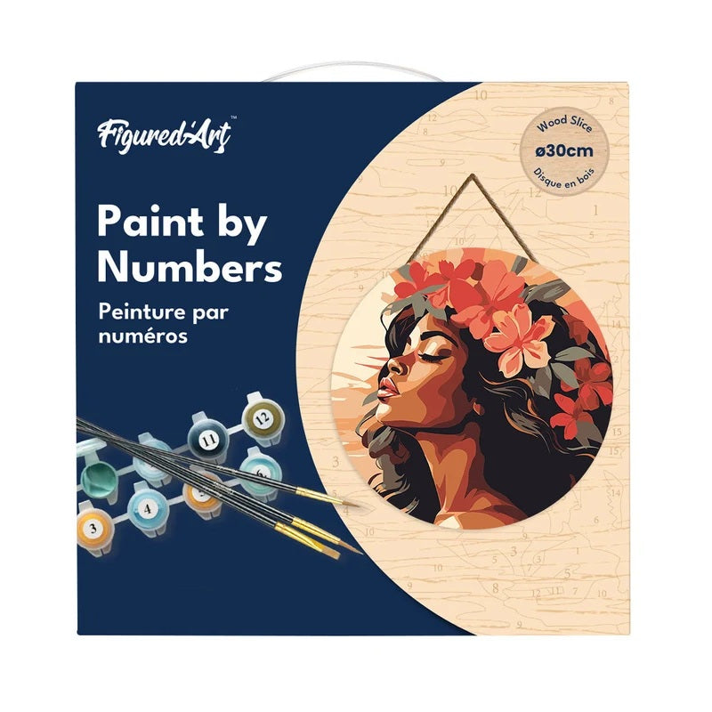Peinture par numéros - Disque en bois 30cm - Femme Florale