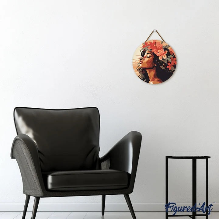 Peinture par numéros - Disque en bois 30cm - Femme Florale