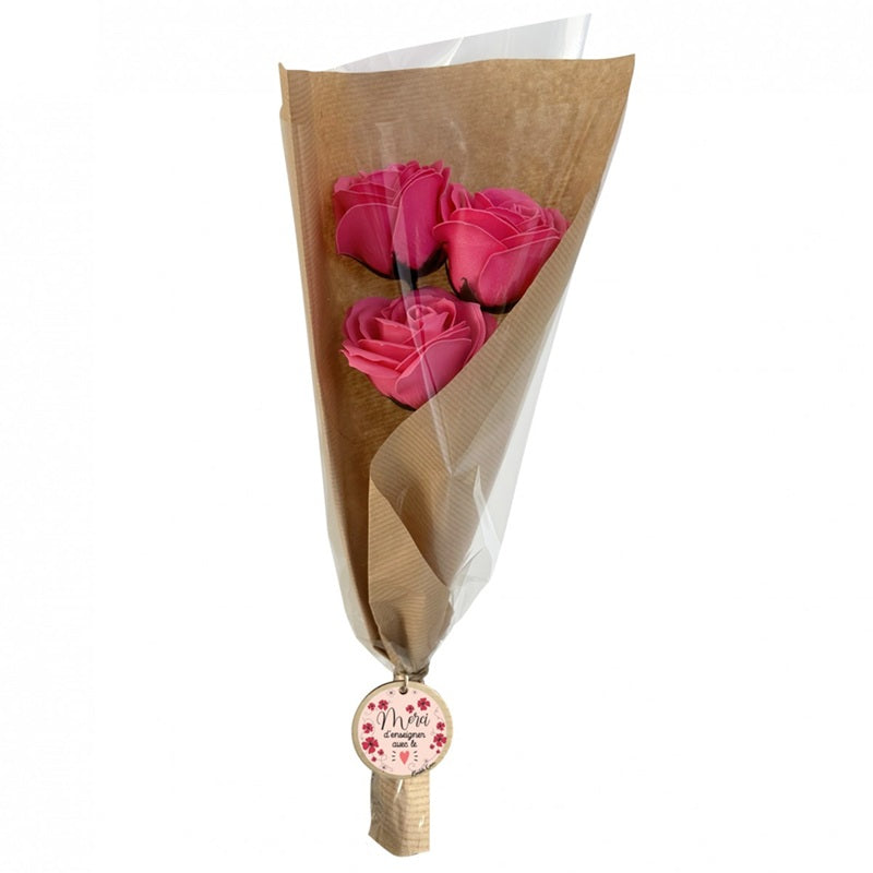 Bouquet 3 roses de savon - Merci d'enseigner avec le coeur