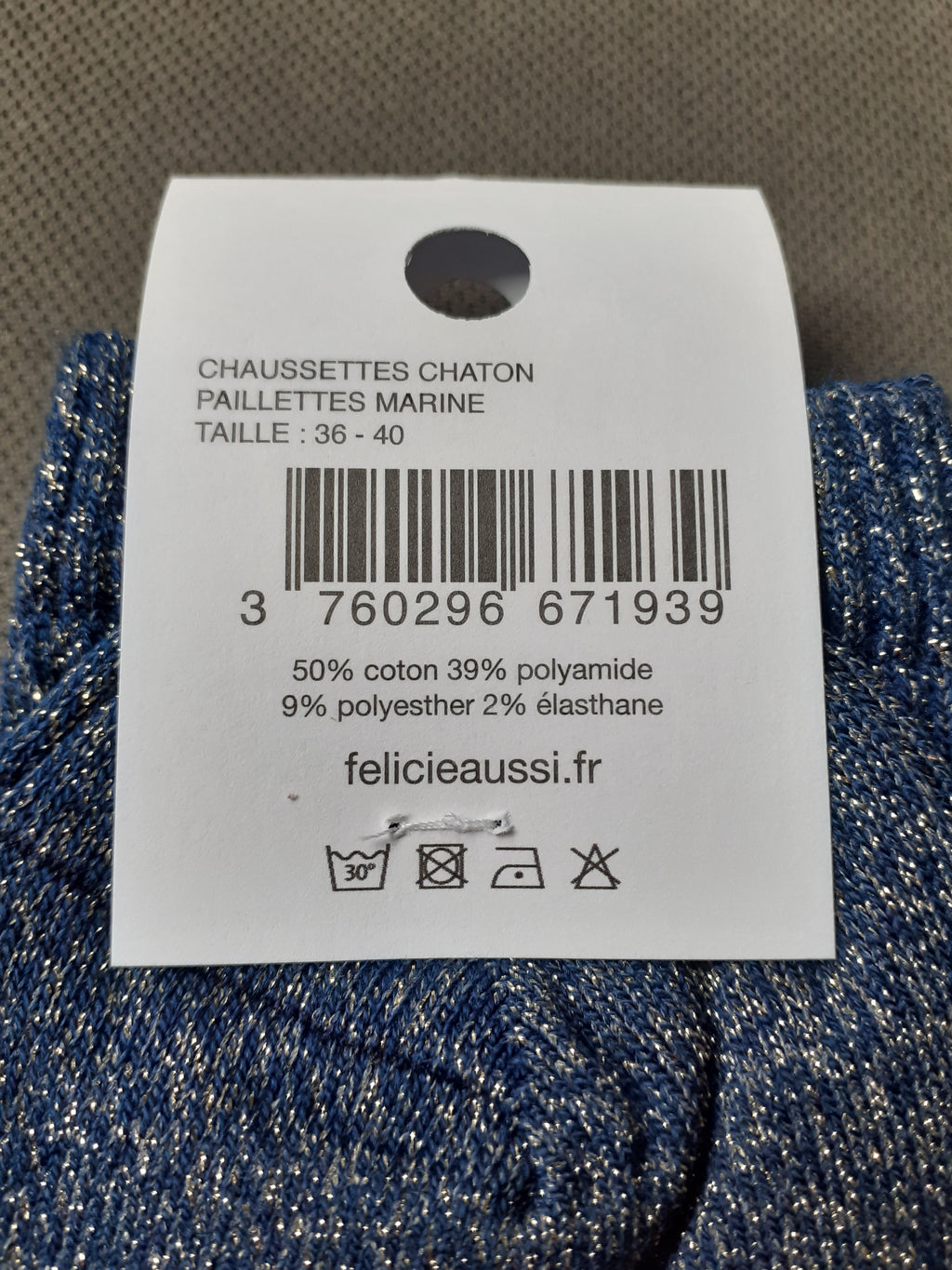 Félicie Aussi chaussettes à paillettes Chaton marine 36/40 composition