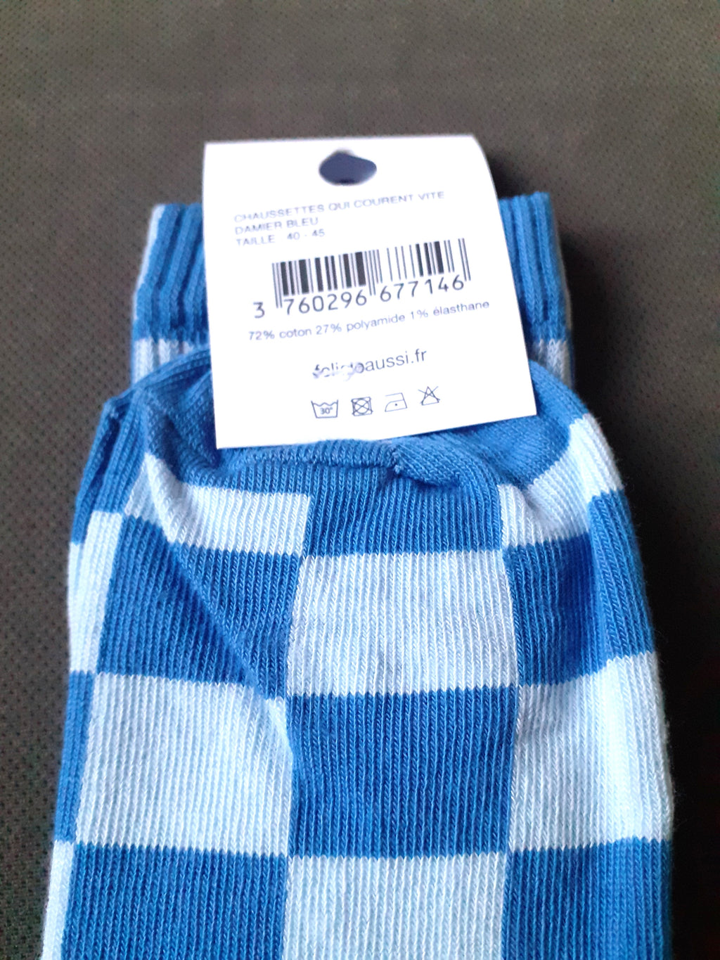 Félicie Aussi - Chaussettes - Courent Vite - damier bleu 40/45