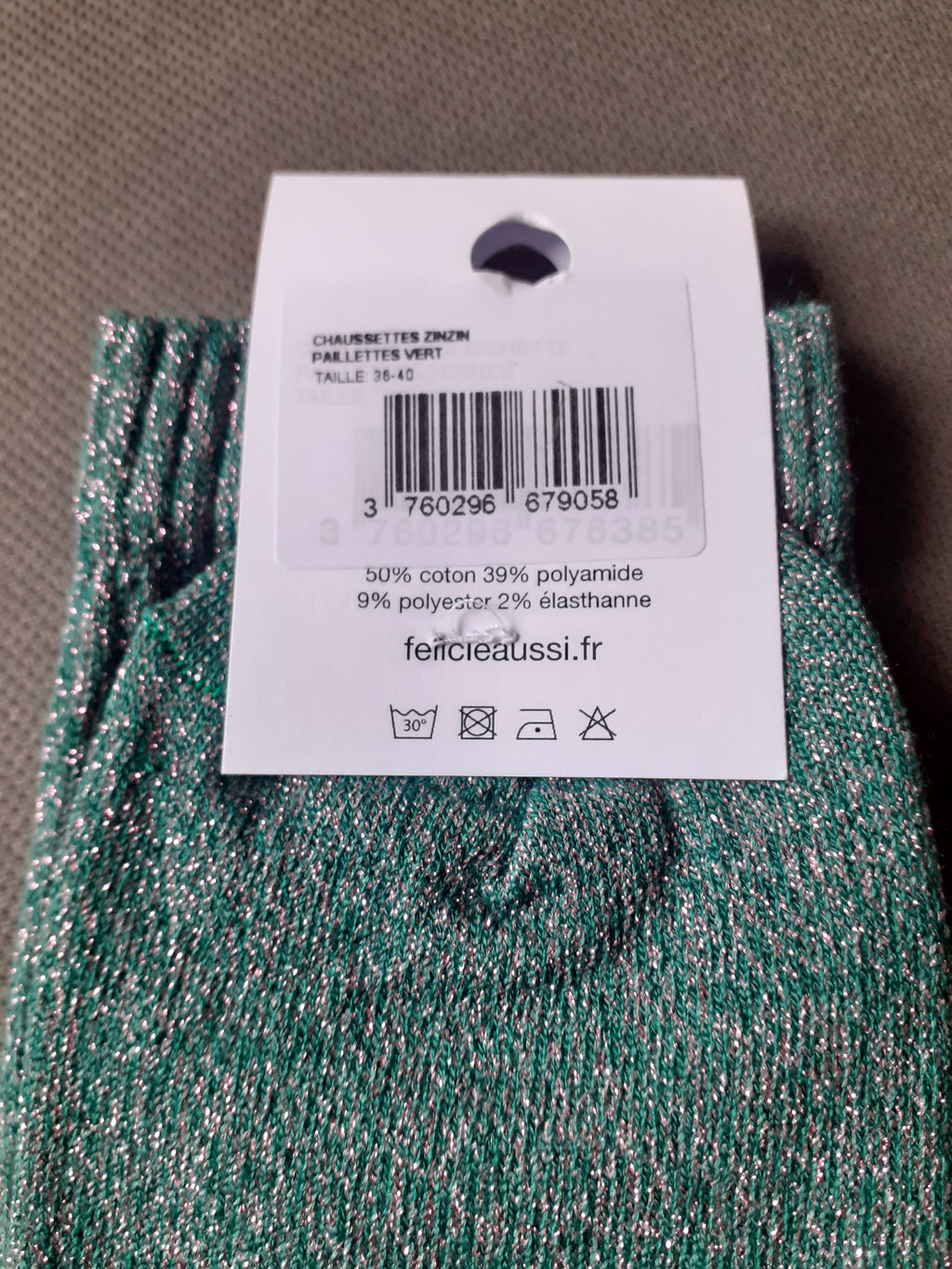 Félicie Aussi - Chaussettes à paillettes - ZINZIN - vert foncé 36/40