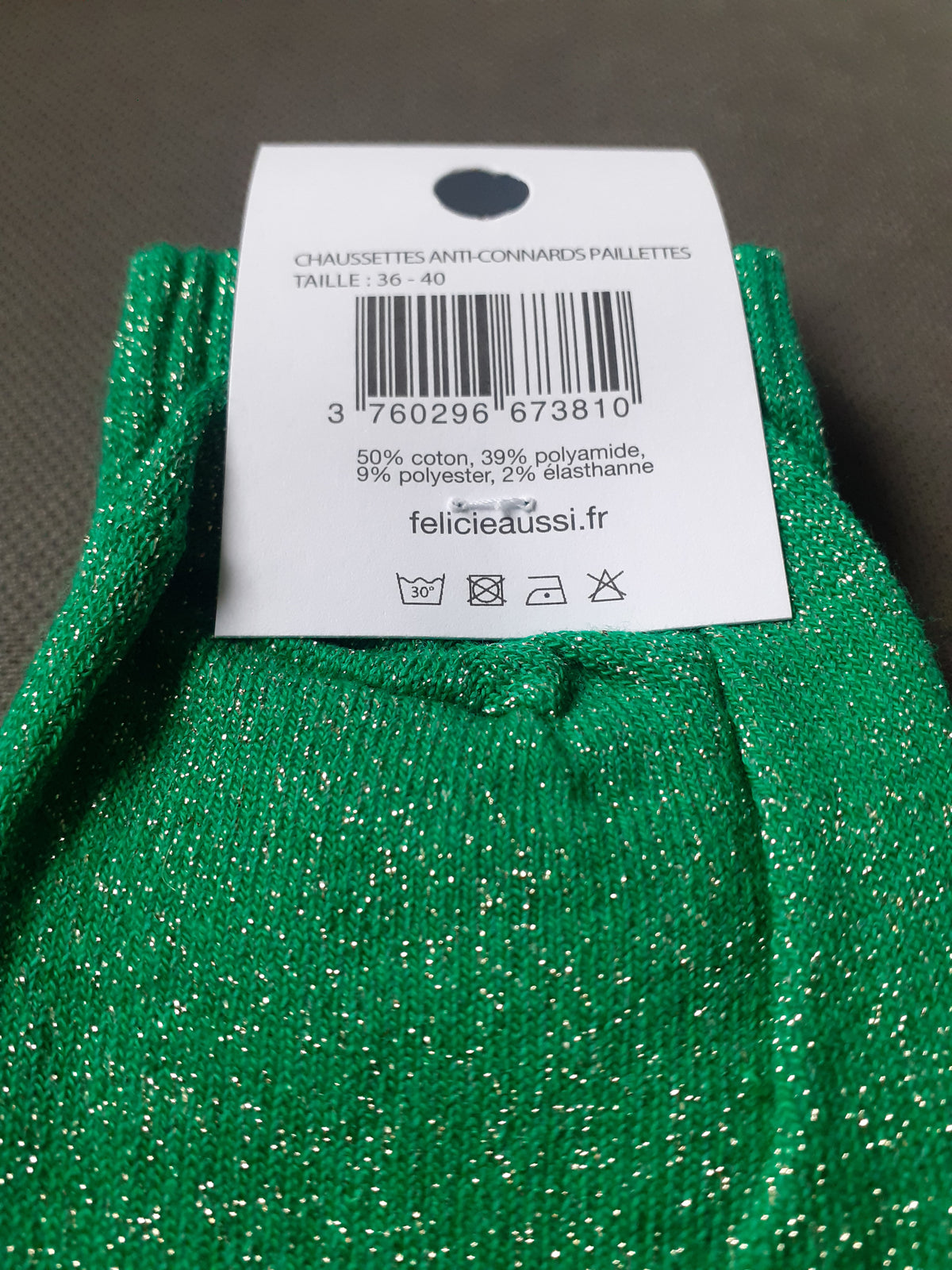 Félicie Aussi - Chaussettes à paillettes - Anti-Connards - vert 36/40