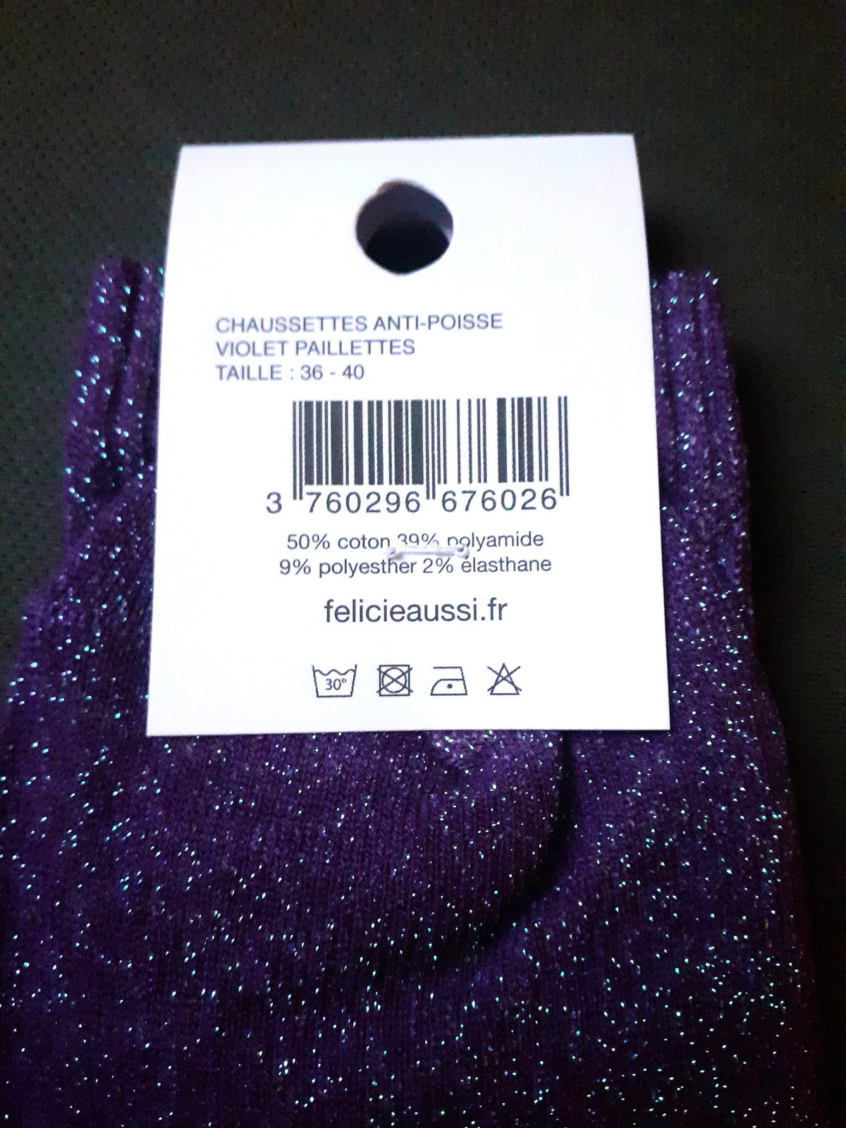 Félicie Aussi - Chaussettes à paillettes - Anti-Poisse - violet 36/40