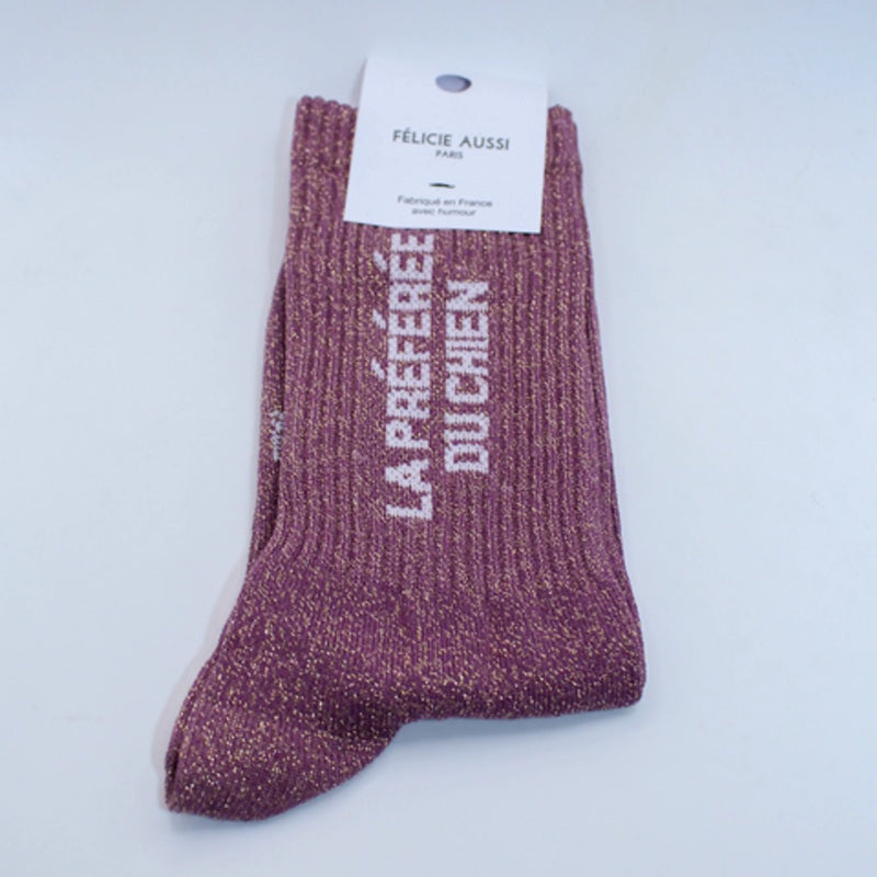 Félicie Aussi - Chaussettes à paillettes - La Préférée du Chien - raisin 36/40