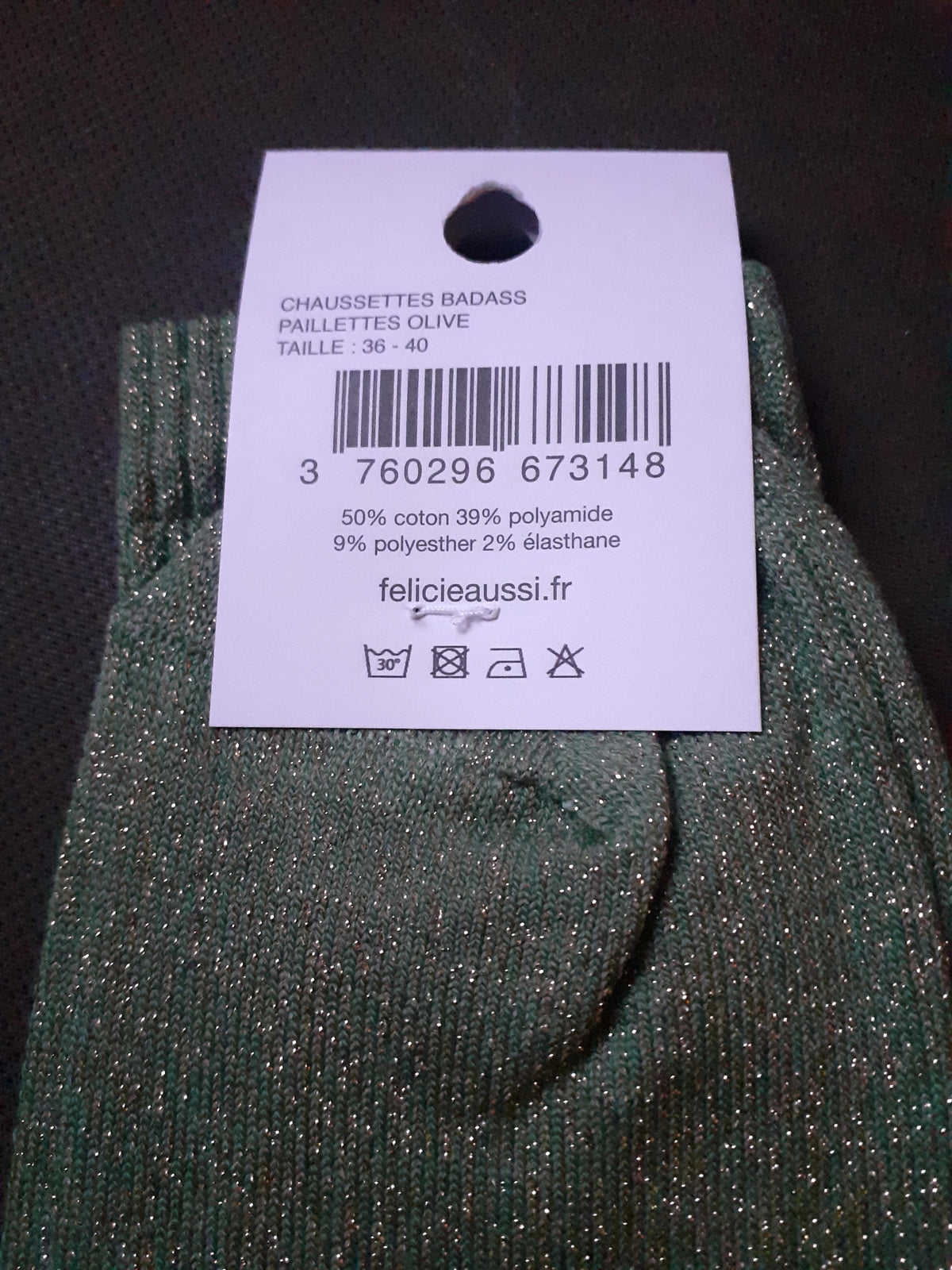 Félicie Aussi - Chaussettes à paillettes - BADASS - olive 36/40