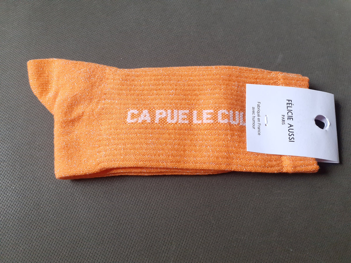Félicie Aussi - Chaussettes à paillettes - ÇA PUE LE CUL - orange 36/40