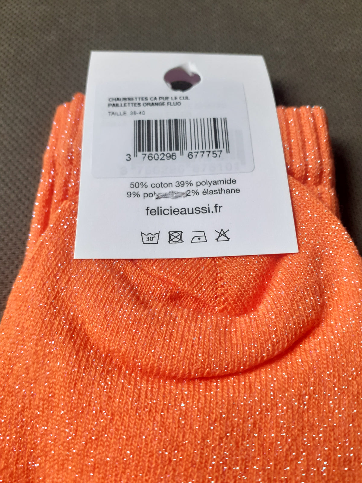 Félicie Aussi - Chaussettes à paillettes - ÇA PUE LE CUL - orange 36/40