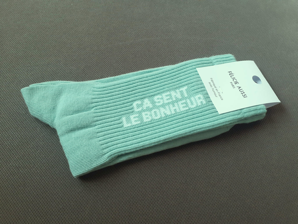 Félicie Aussi - Chaussettes - Ça sent le BONHEUR - vert lichen 36/40