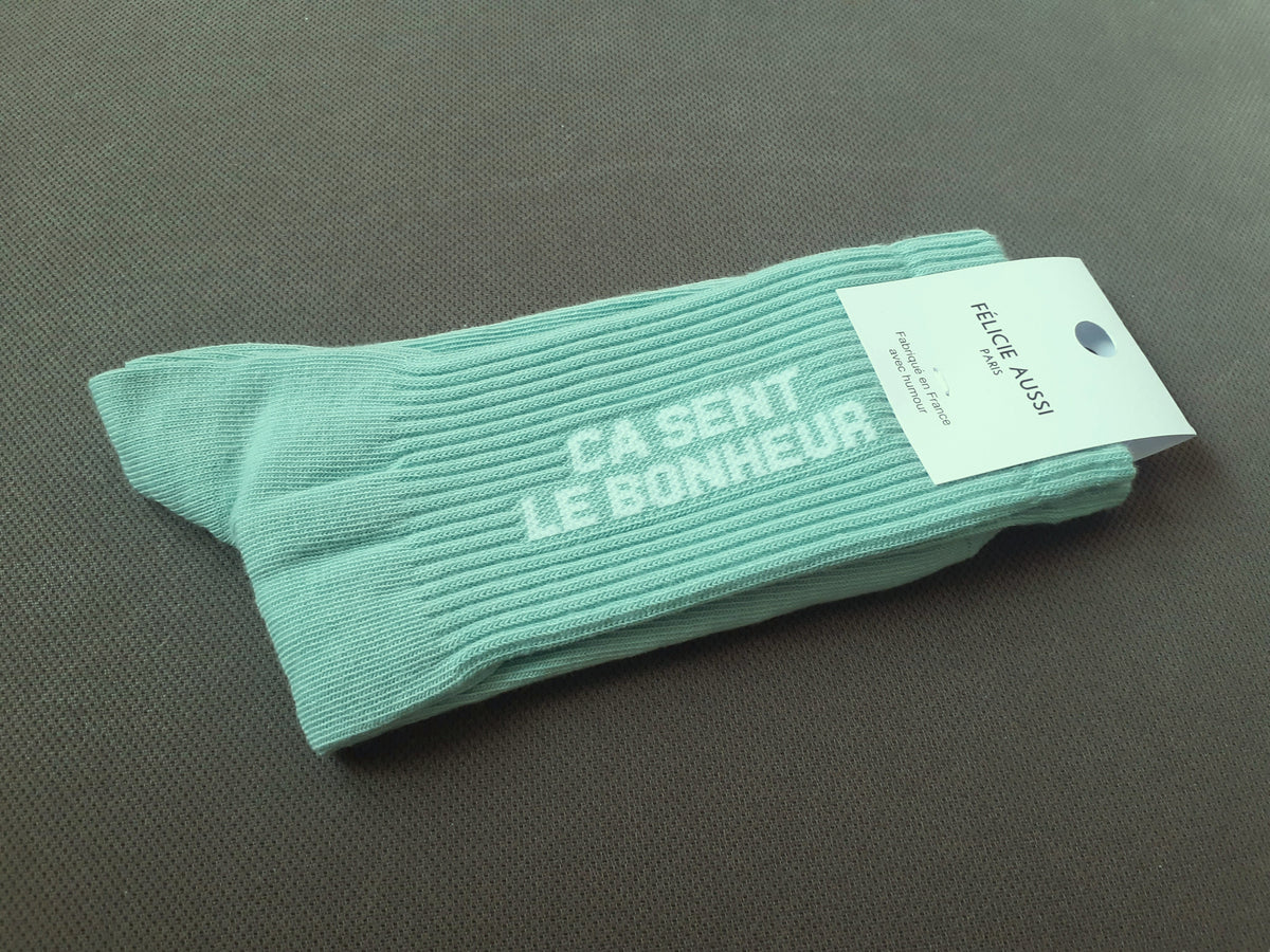 Félicie Aussi - Chaussettes - Ça sent le BONHEUR - vert lichen 36/40