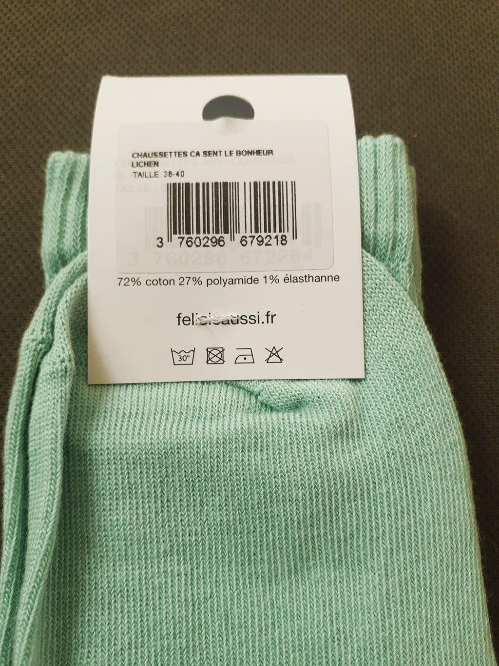 Félicie Aussi - Chaussettes - Ça sent le BONHEUR - vert lichen 36/40