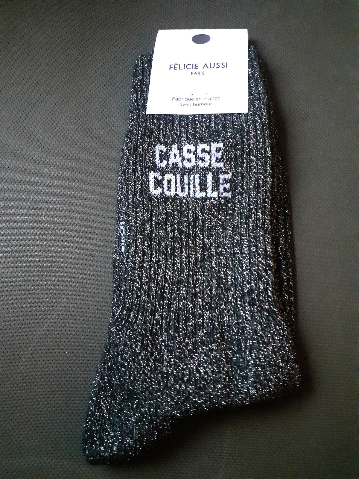 Félicie Aussi - Chaussettes à paillettes - CASSE COUILLE - noire 36/40