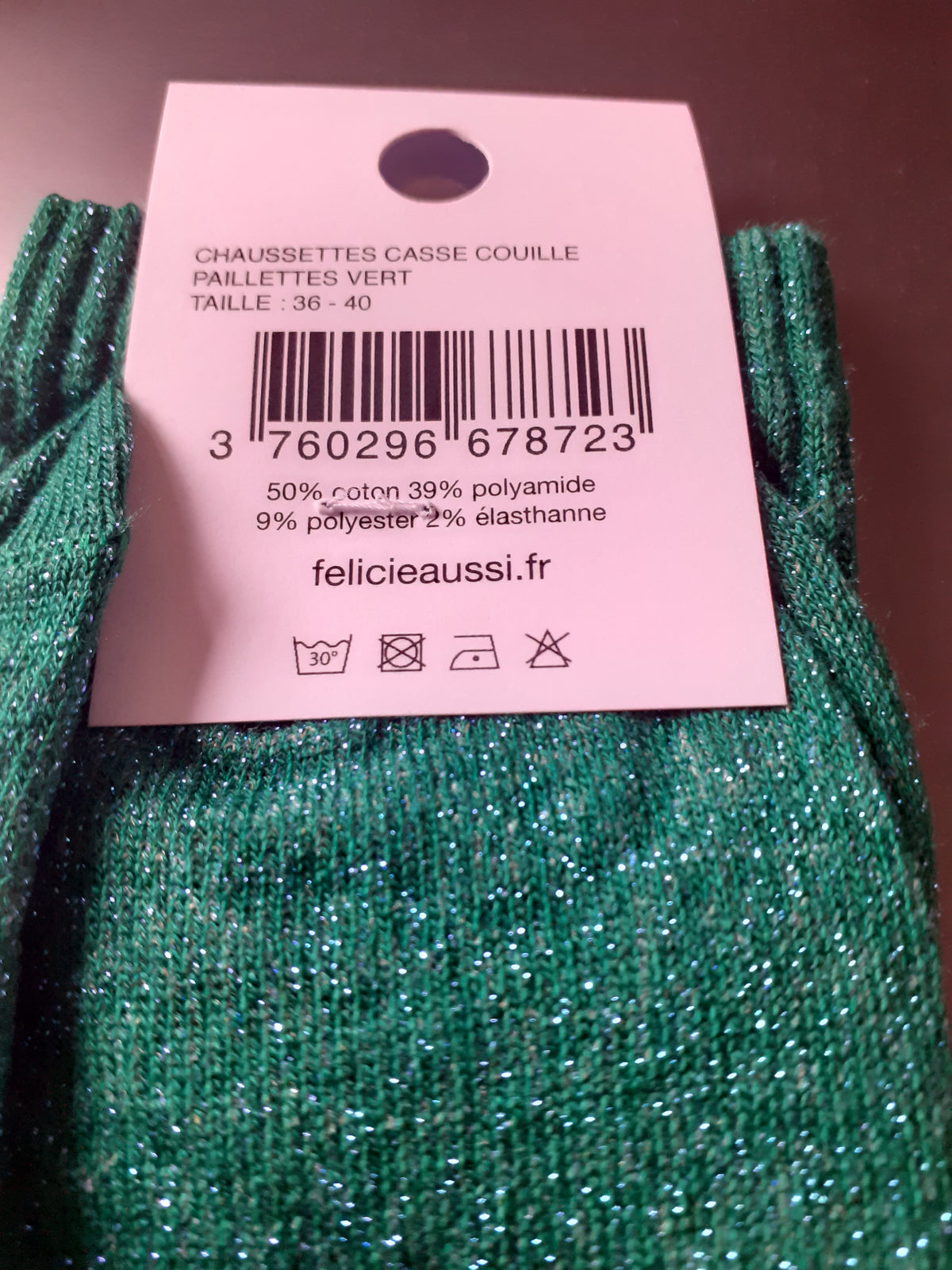 Félicie Aussi - Chaussettes à paillettes - CASSE COUILLE - vert 36/40