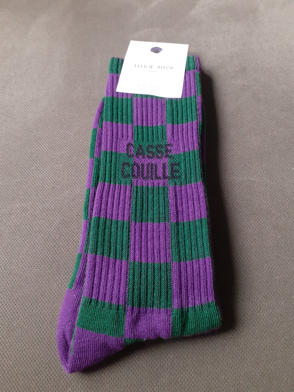 Félicie Aussi - Chaussettes - CASSE COUILLE - damier sapin violet 40/45