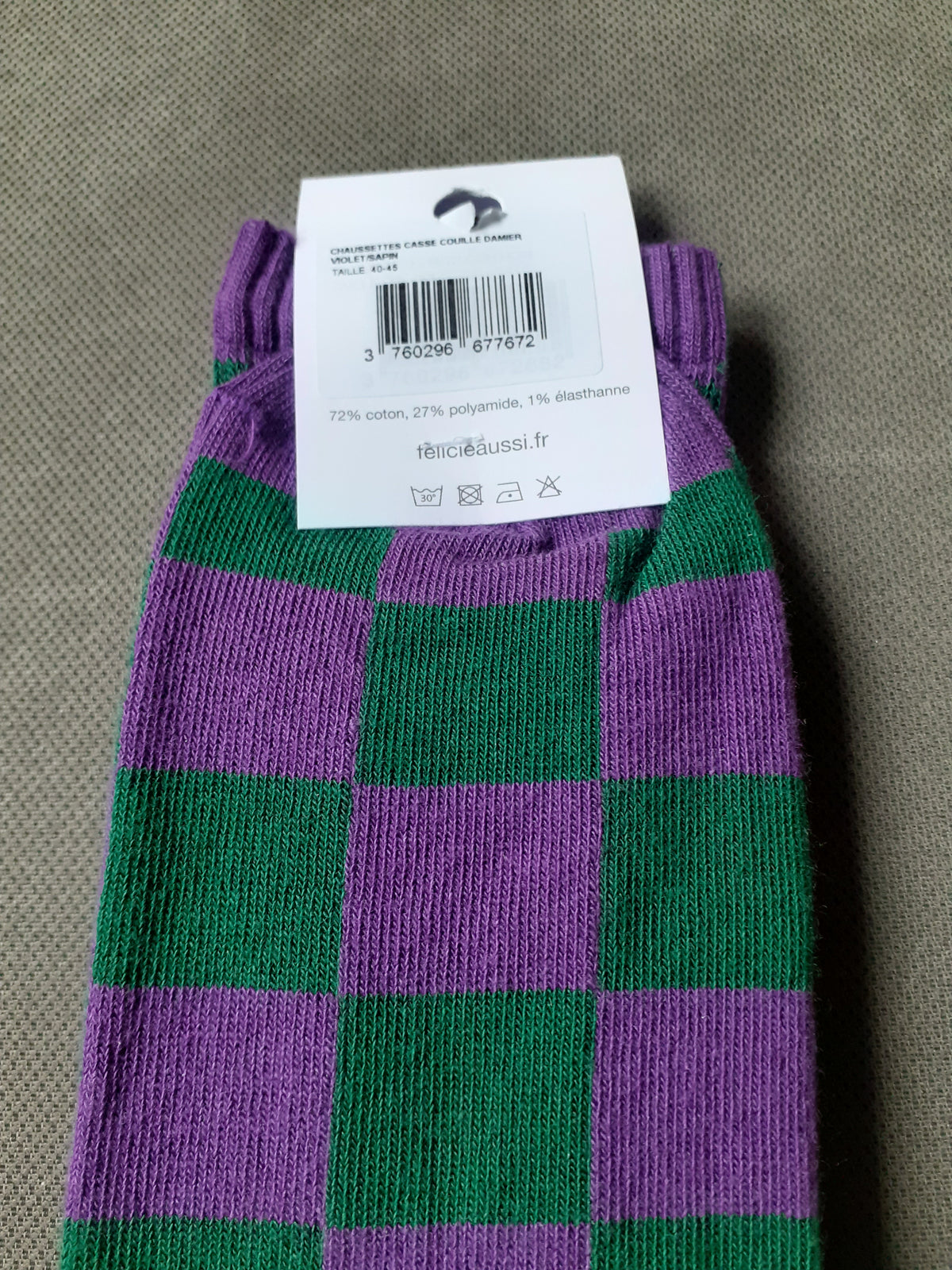 Félicie Aussi - Chaussettes - CASSE COUILLE - damier sapin violet 40/45