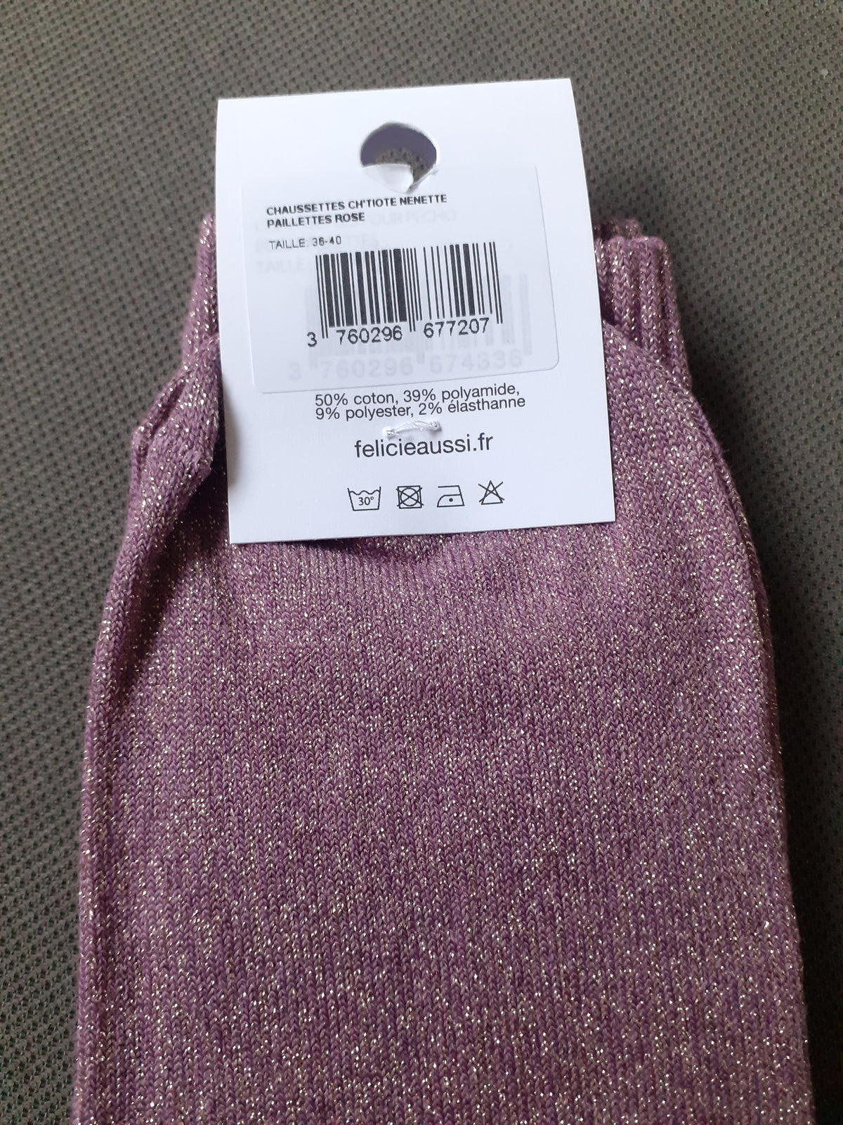 Félicie Aussi - Chaussettes à paillettes - CH'TIOTE NENETTE - bois de rose 36/40
