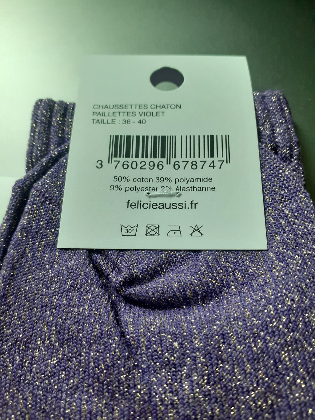 Félicie Aussi - Chaussettes à paillettes - CHATON - violet 36/40