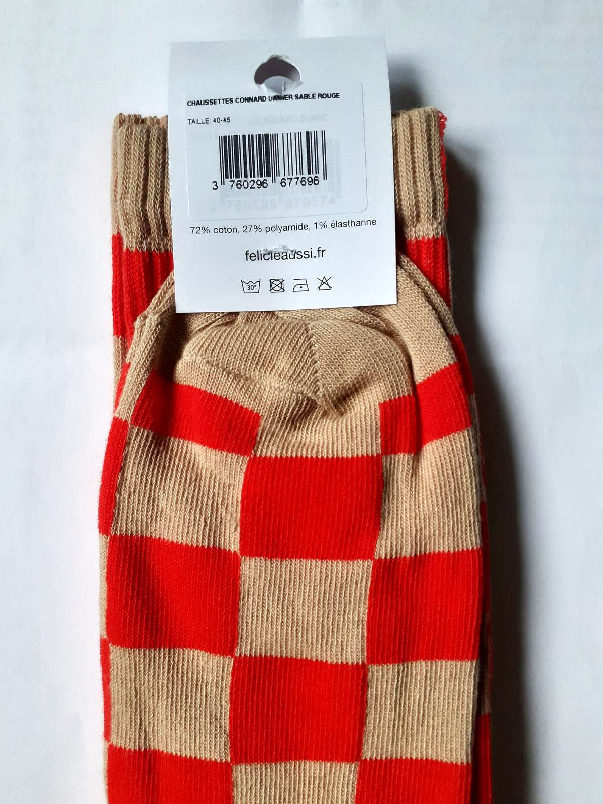 Félicie Aussi - Chaussettes - CONNARD - damier sable rouge 40/45