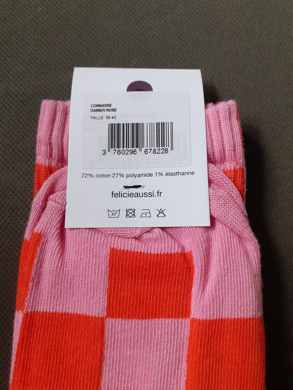 Félicie Aussi - Chaussettes - CONNASSE - damier rose orange 36/40