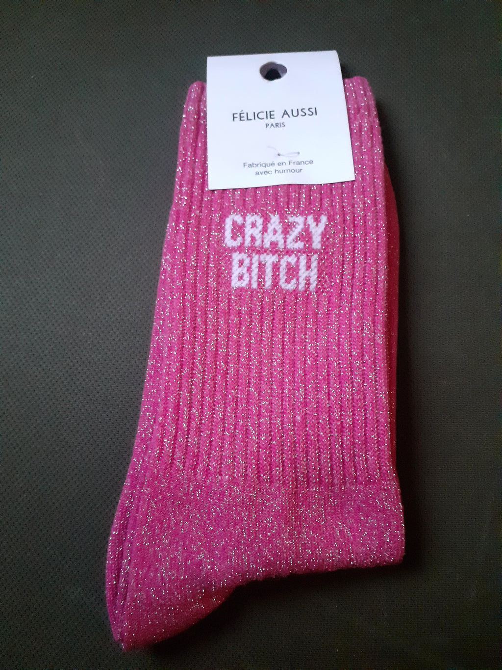 Félicie Aussi chaussettes à paillettes Crazy Bitch rose