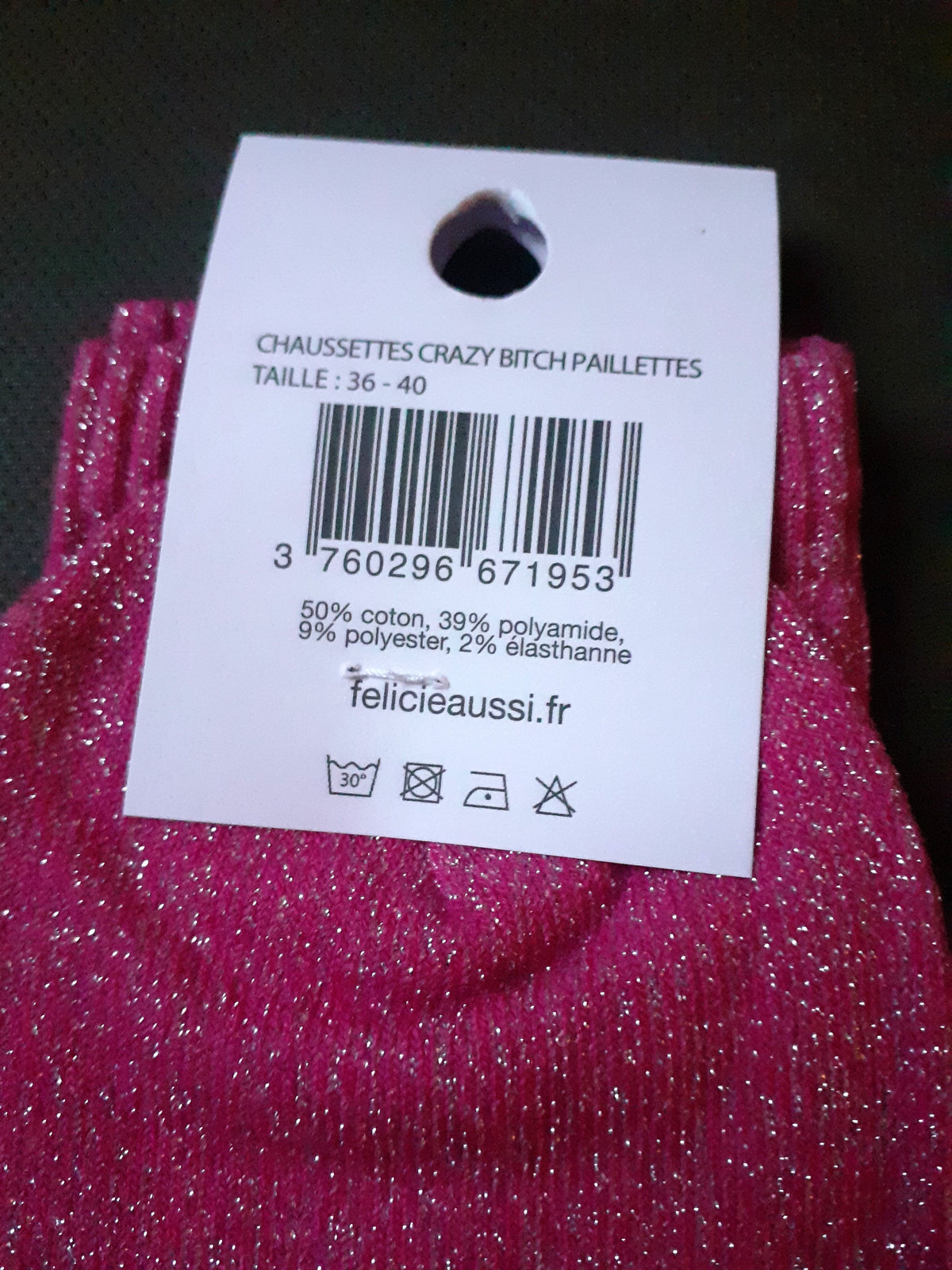 Félicie Aussi chaussettes à paillettes Crazy Bitch rose