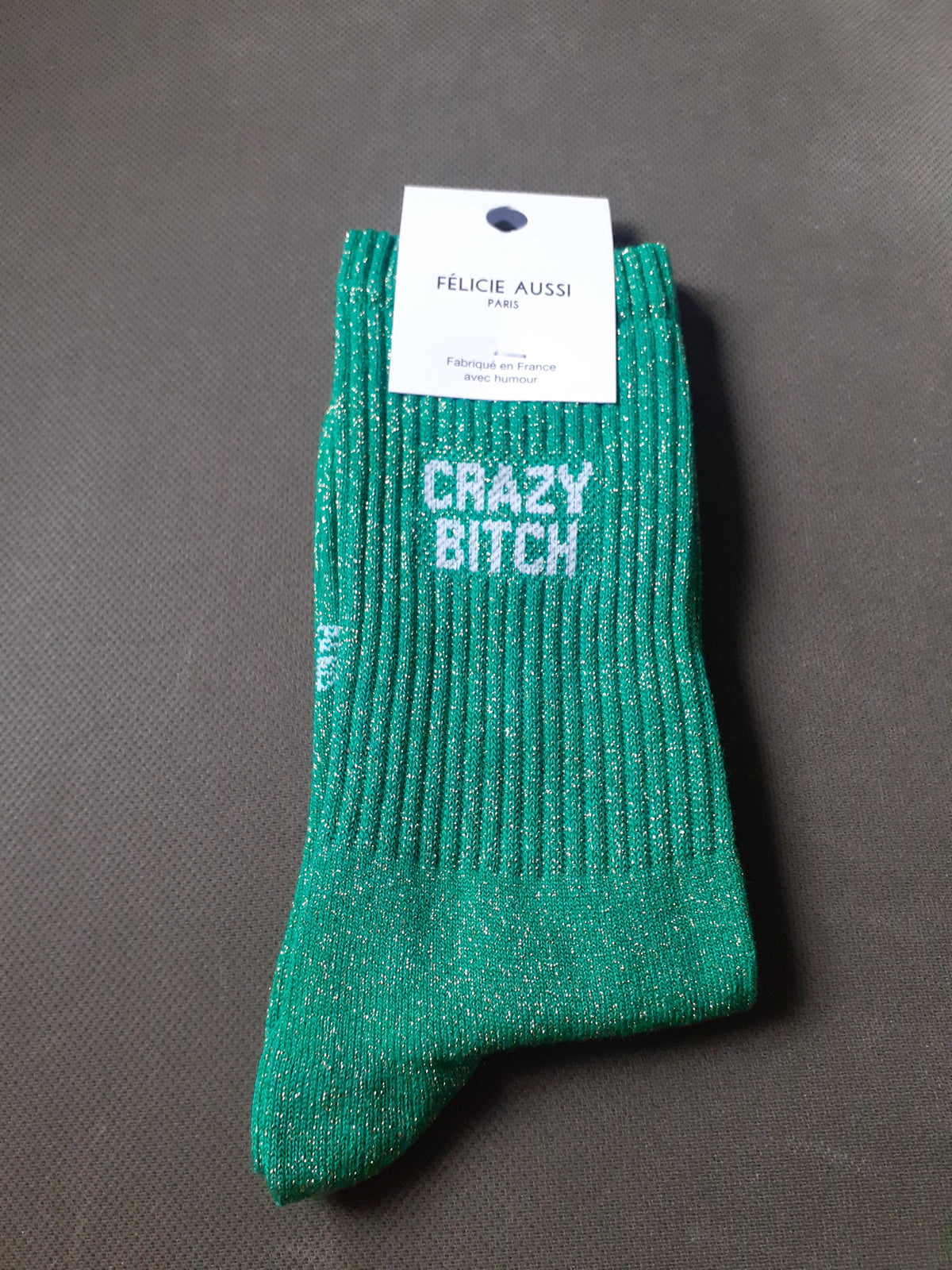 Félicie Aussi chaussettes à paillettes Crazy Bitch verte
