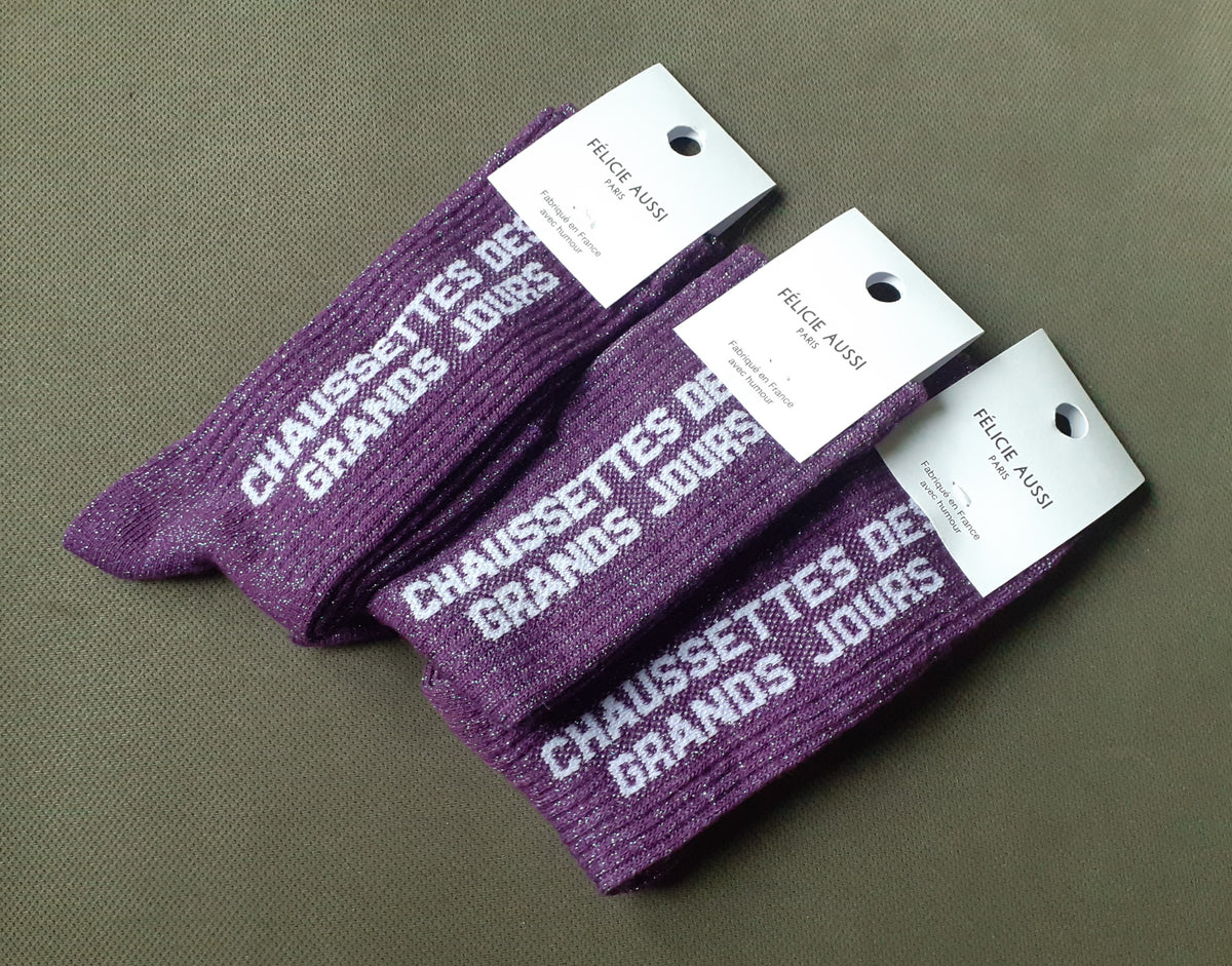 Félicie Aussi - Chaussettes Enfant à paillettes - Grands Jours - violet (3 tailles)