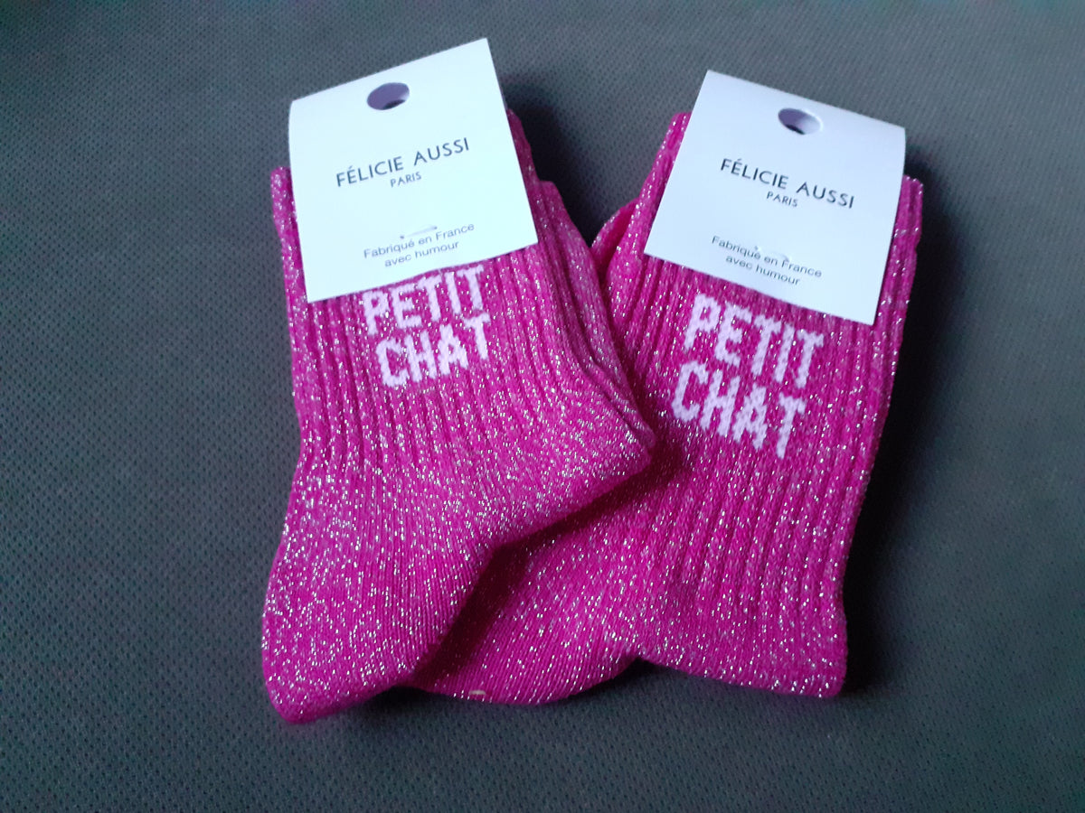 Félicie Aussi - Chaussettes Enfant à paillettes - PETIT CHAT - fuchsia (3 tailles)