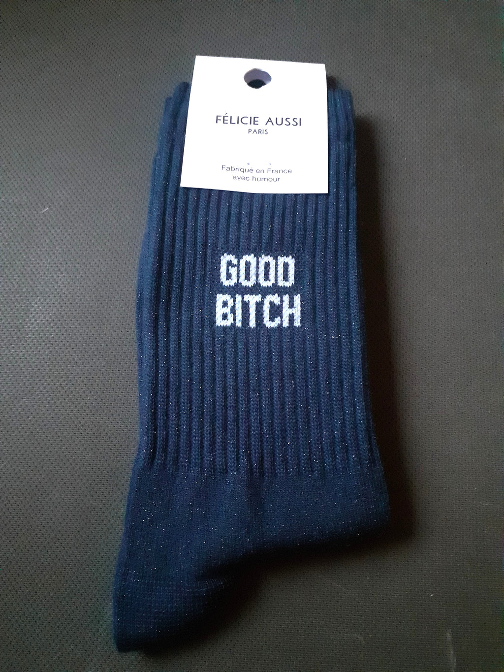 Félicie Aussi - Chaussettes à paillettes - GOOD BITCH - bleu nuit 36/40