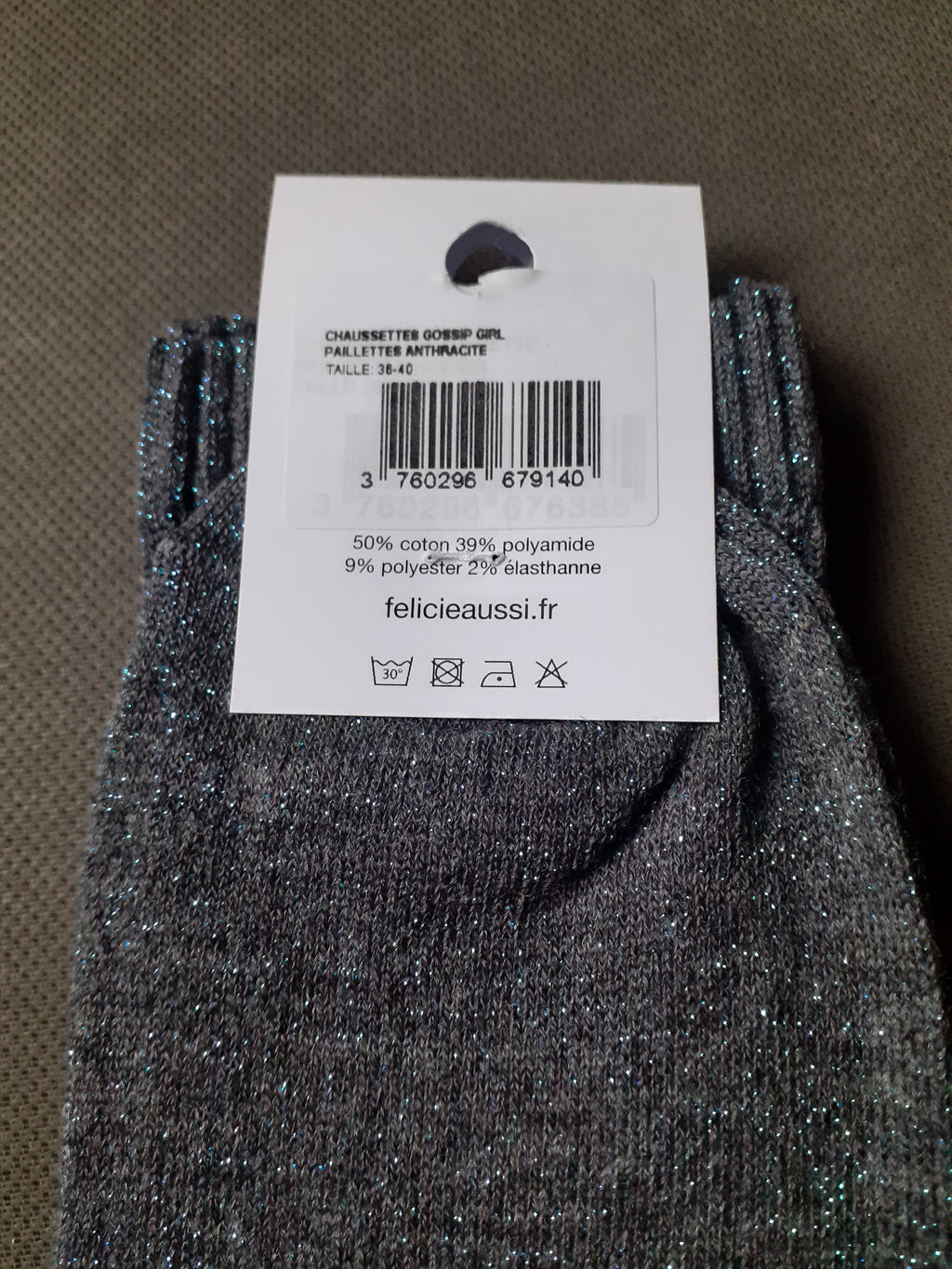 Félicie Aussi - Chaussettes à paillettes - GOSSIP GIRL - anthracite 36/40