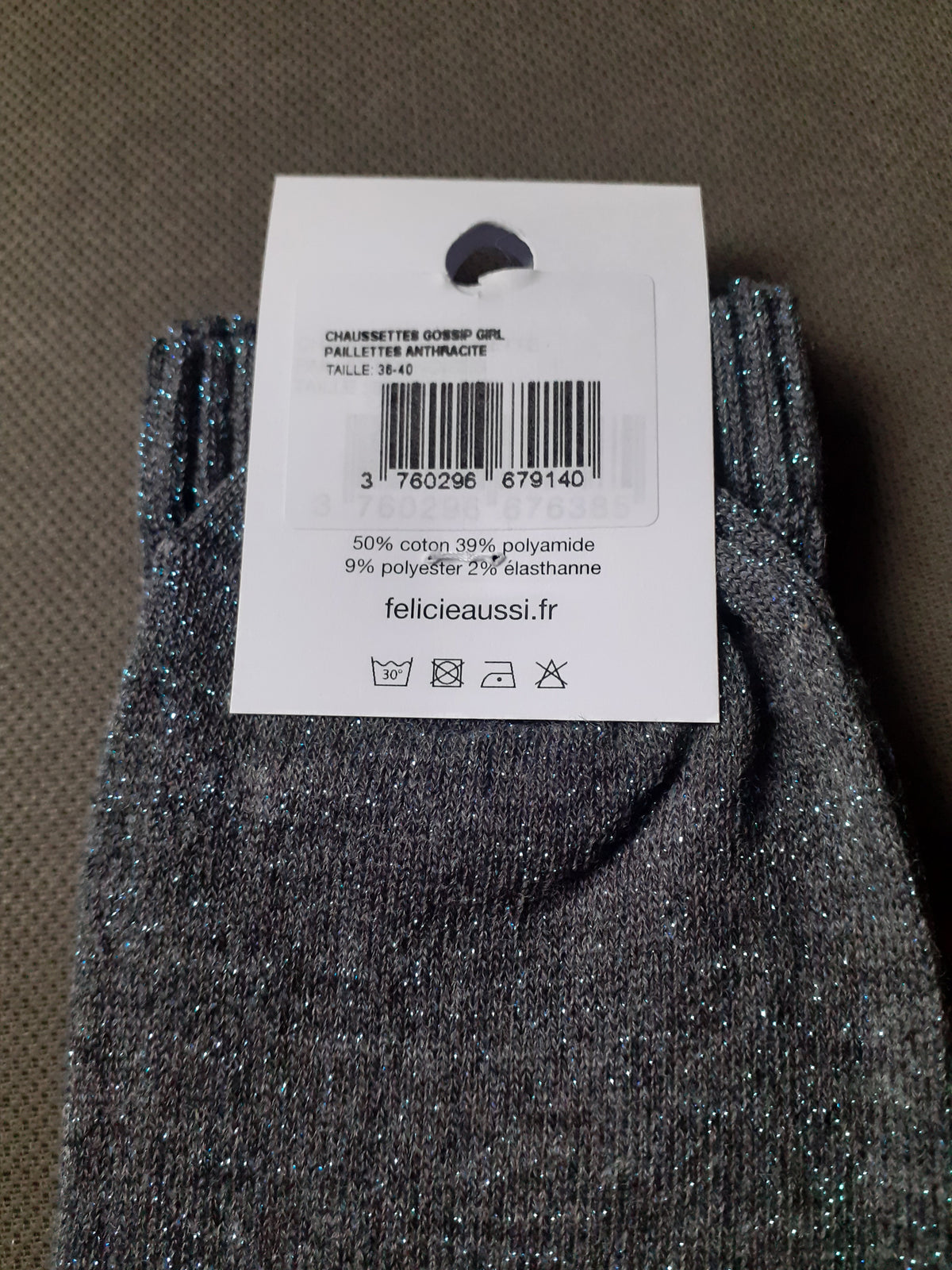 Félicie Aussi - Chaussettes à paillettes - GOSSIP GIRL - anthracite 36/40