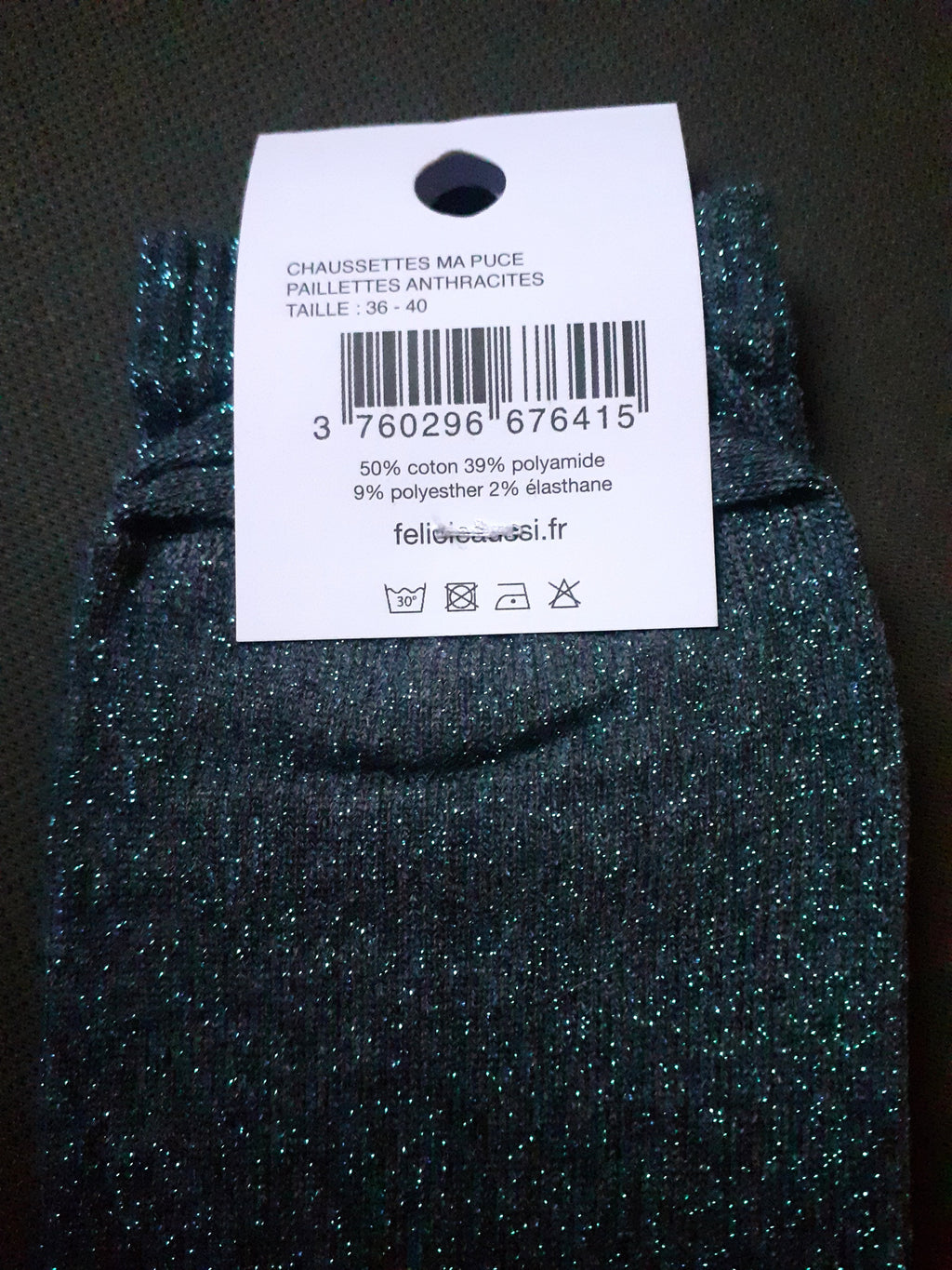 Félicie Aussi - Chaussettes à paillettes - MA PUCE - anthracite 36/40