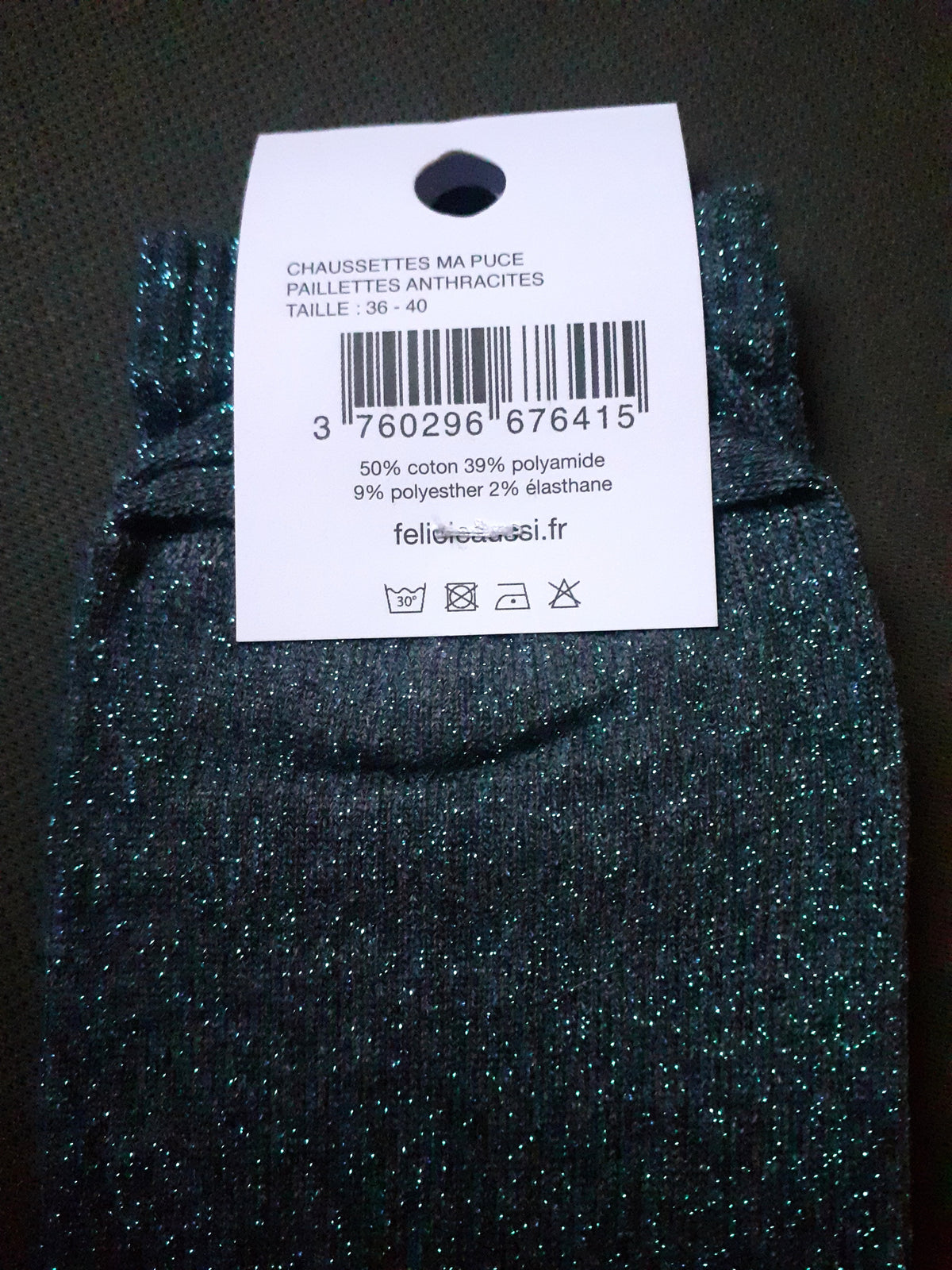 Félicie Aussi - Chaussettes à paillettes - MA PUCE - anthracite 36/40