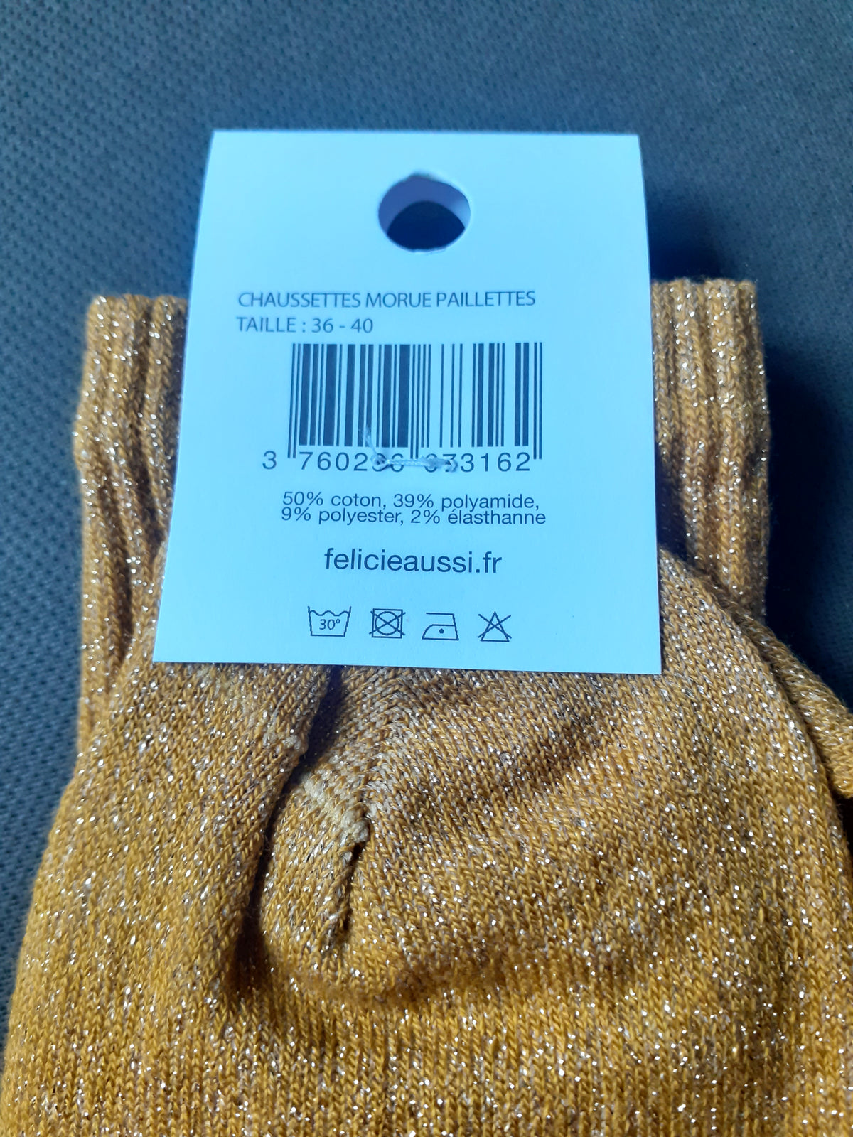 Félicie Aussi - Chaussettes à paillettes - MORUE - curry 36/40