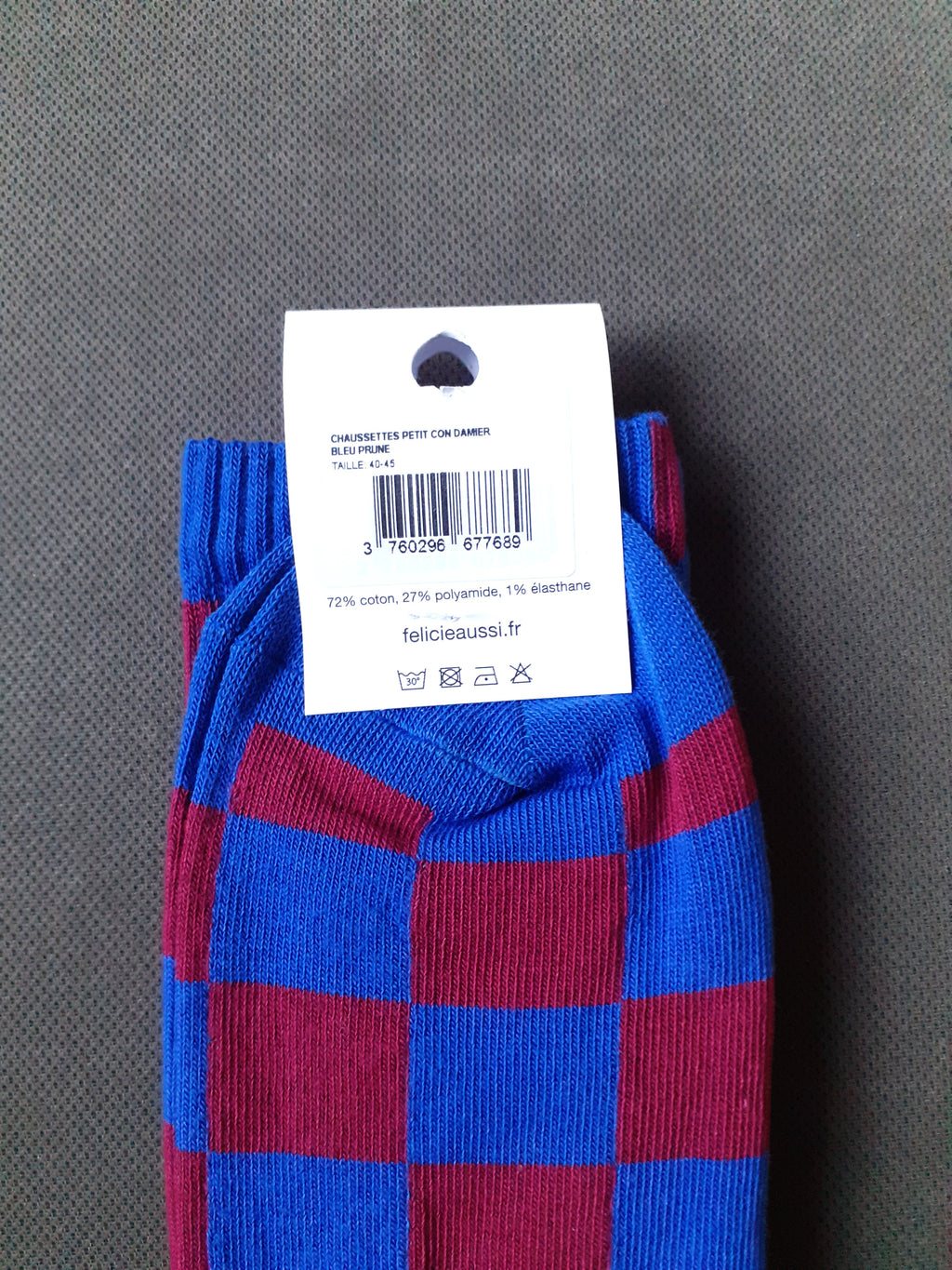 Félicie Aussi - Chaussettes - PETIT CON - damier prune & bleu 40/45