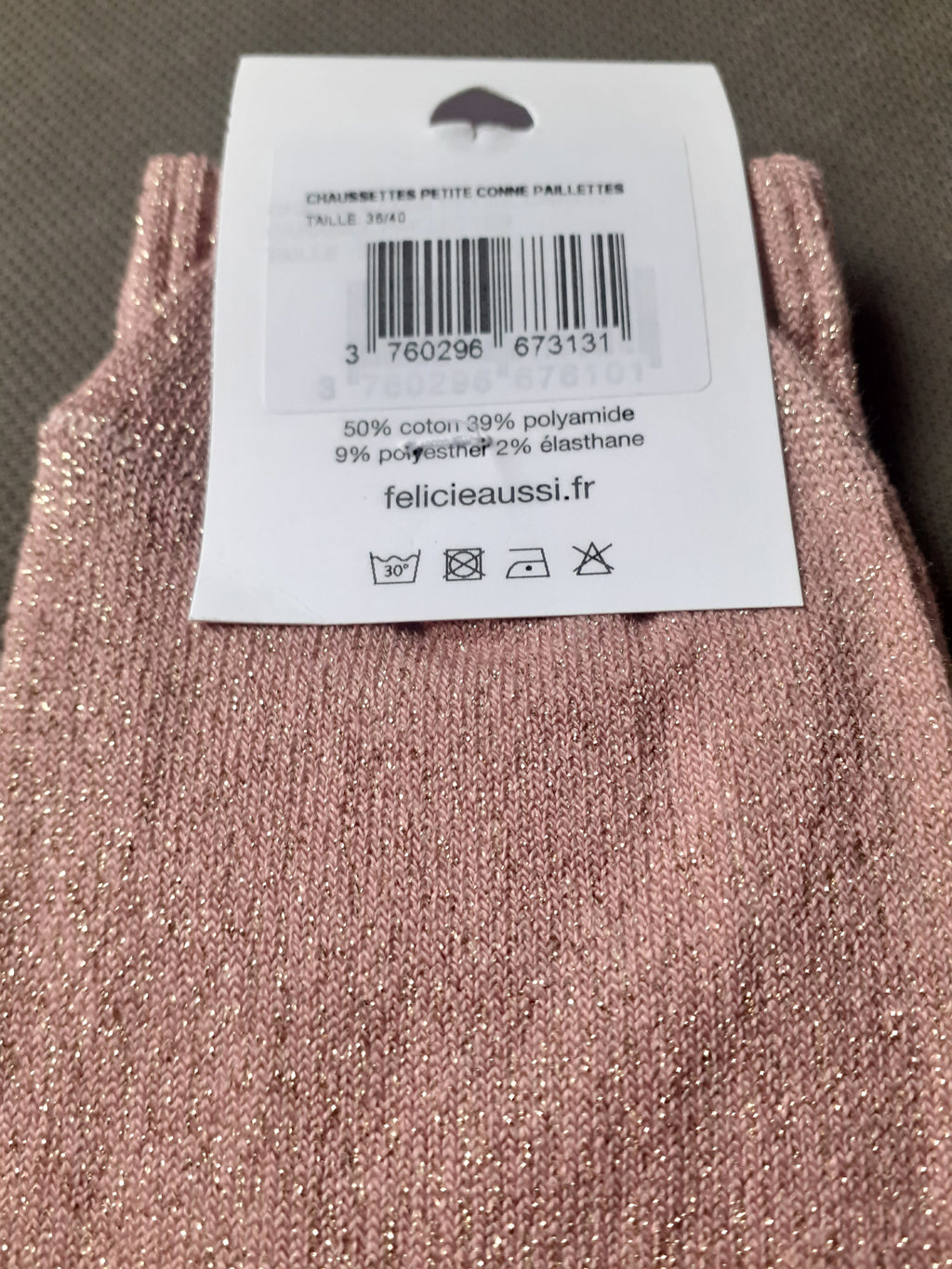 Félicie Aussi - Chaussettes à paillettes - PETITE CONNE - vieux rose 36/40