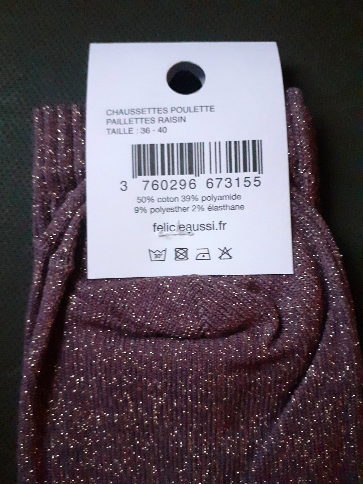 Félicie Aussi - Chaussettes à paillettes - POULETTE - raisin 36/40