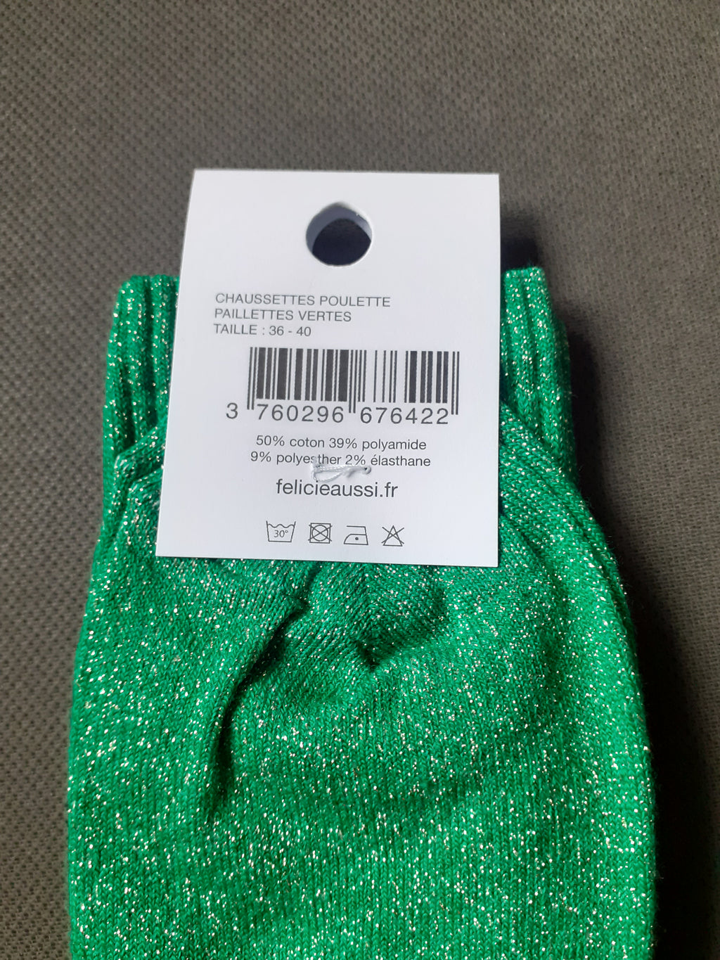 Félicie Aussi - Chaussettes à paillettes - POULETTE - vert 36/40