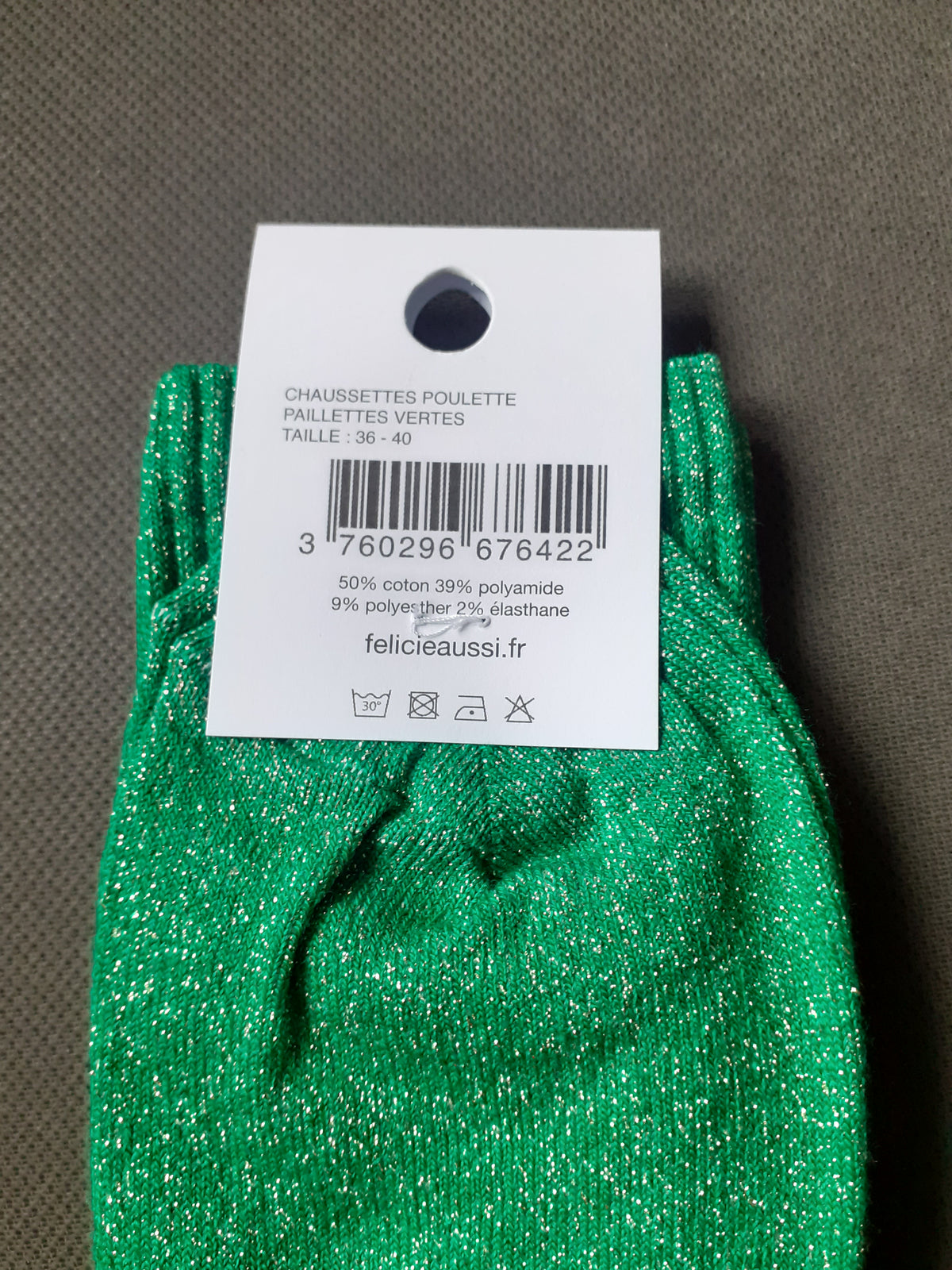 Félicie Aussi - Chaussettes à paillettes - POULETTE - vert 36/40